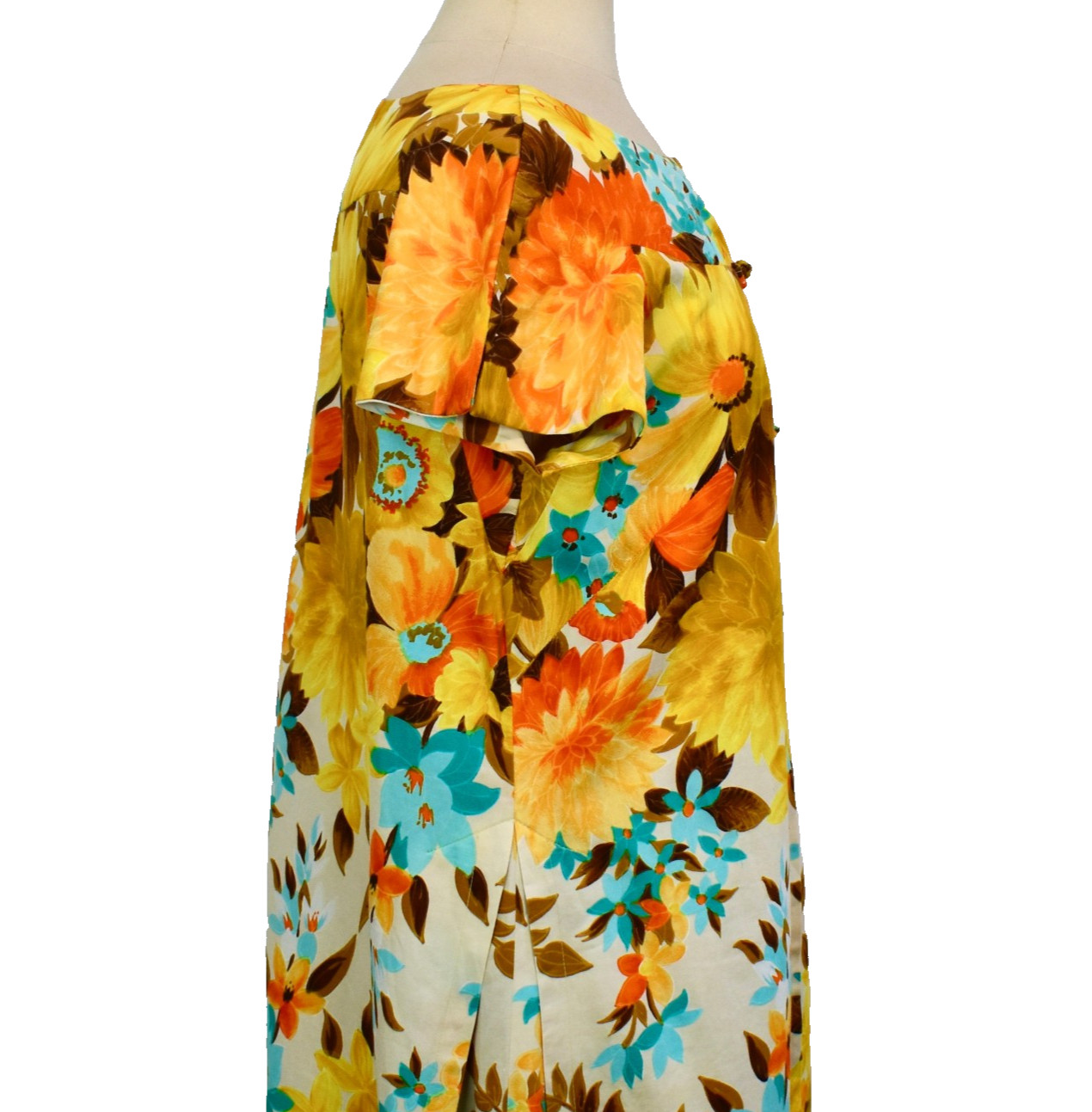 Vtg 60s HAWAIIAN TOGS Day Dress M-L Colorful Orange Teal Floral
