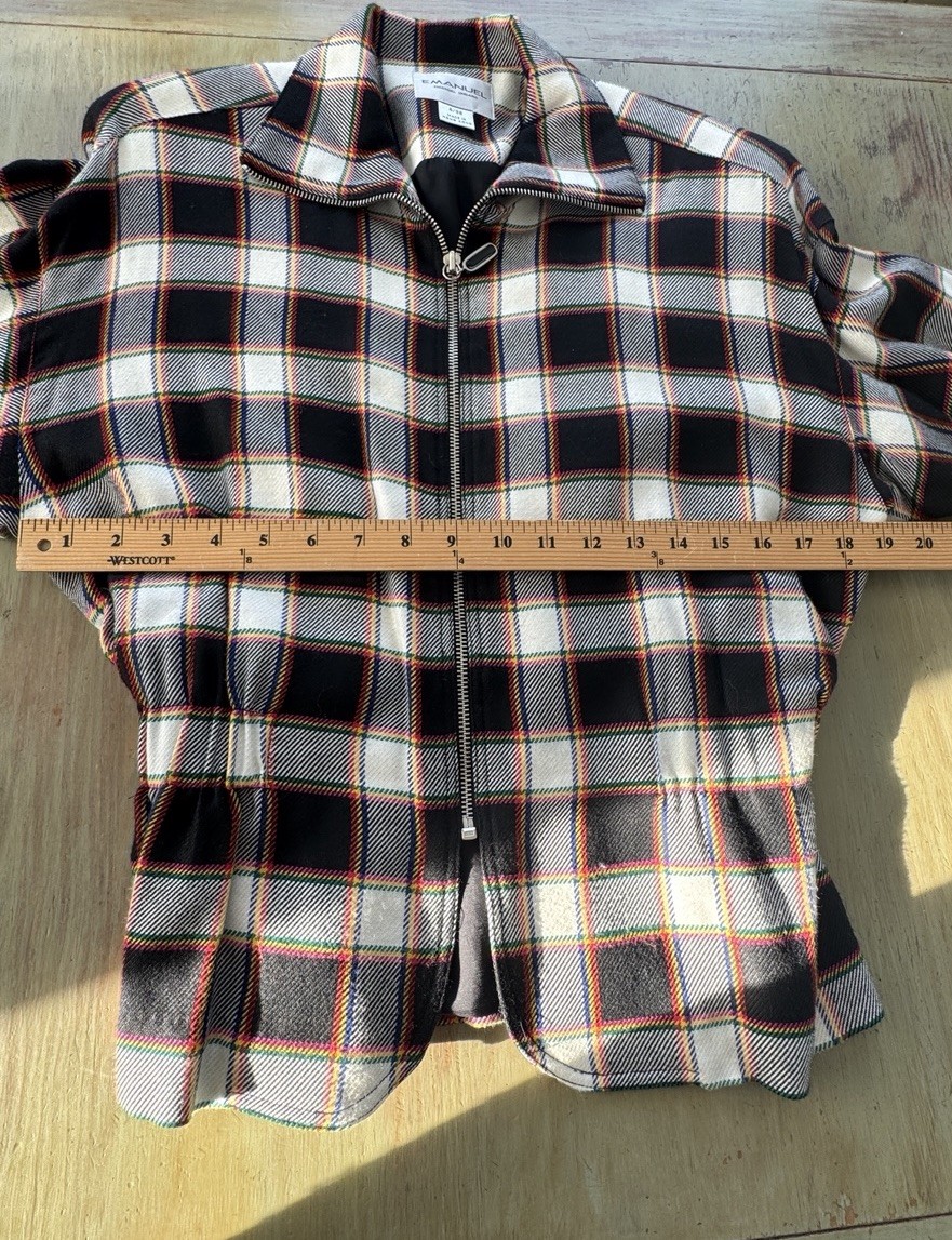 Vintage Emanuel Ungaro Plaid Jacket Y2K Preppy Blazer Size 4/38 Black Multi Zip
