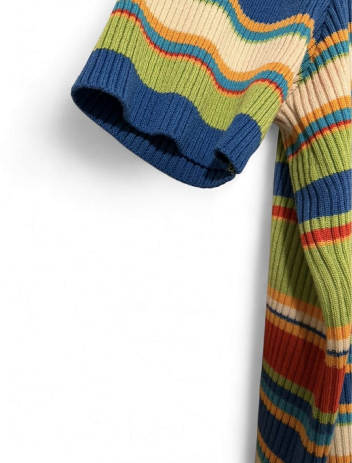 Y2k Vintage Beldoch Popper Multicoloured Short Sleeve Striped Zip Up Sweater