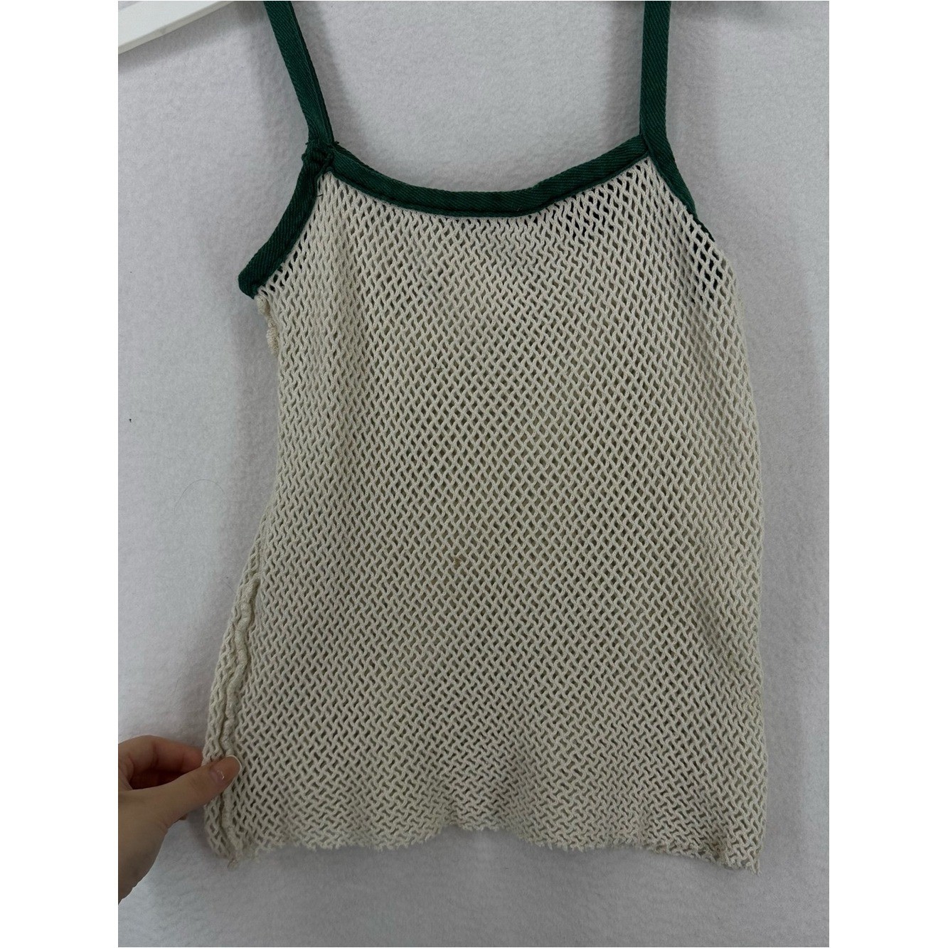 Sav A Sac Vintage Mesh Knit Tank Top Women&rsquo;s Small Cream Green Boho Cami