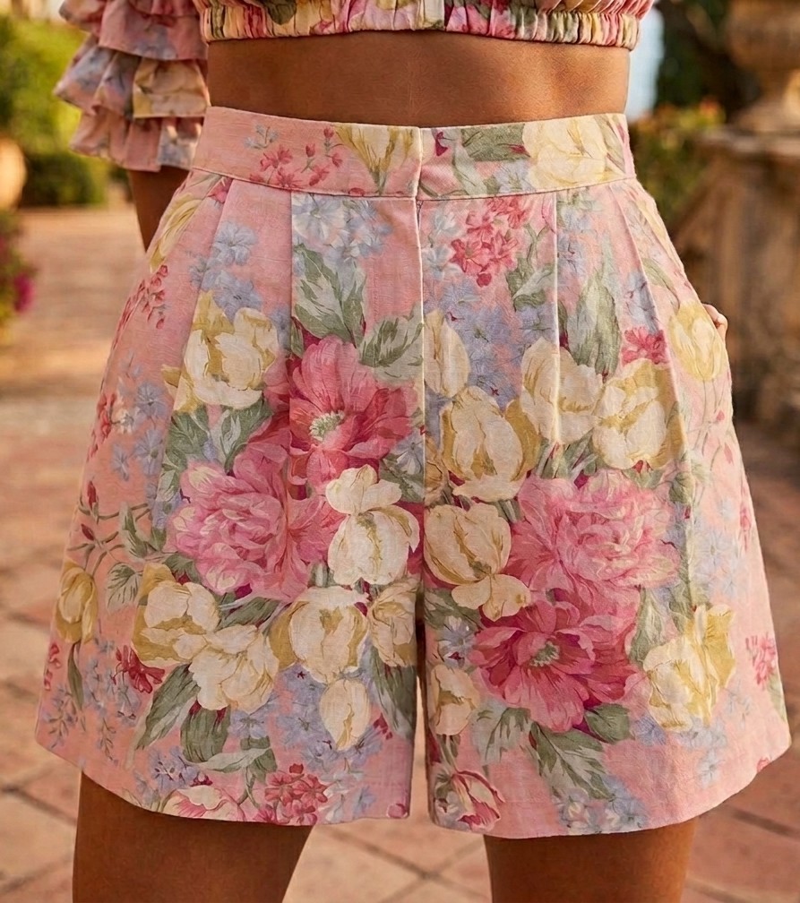 1980s Women&rsquo;s Vintage Pastel Cottagecore Floral Shorts Small Camp Anderson