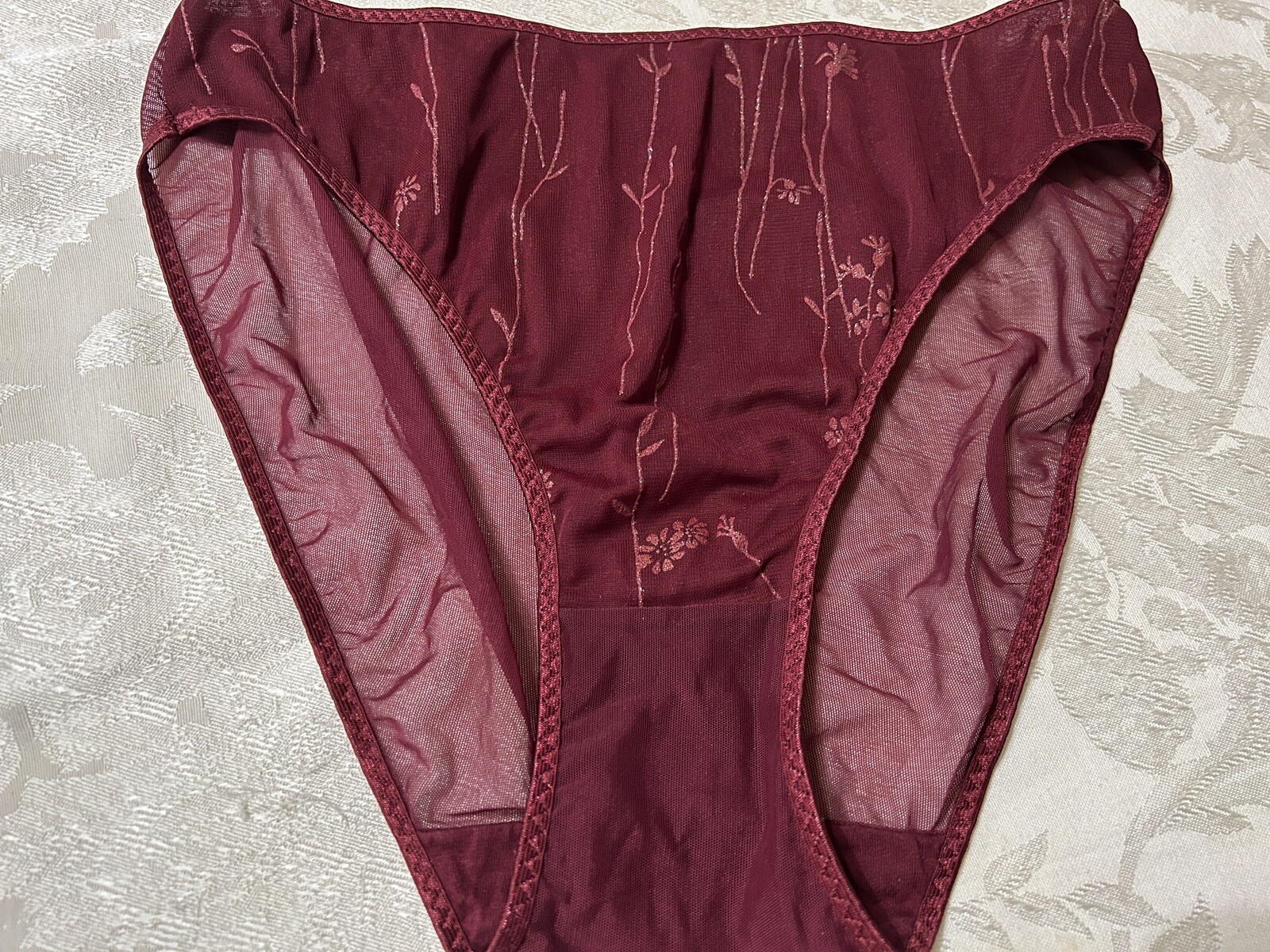 Vtg Unbranded Embellished Satin Lined Front Sheer Mesh Back Hi-Leg 9 Panties