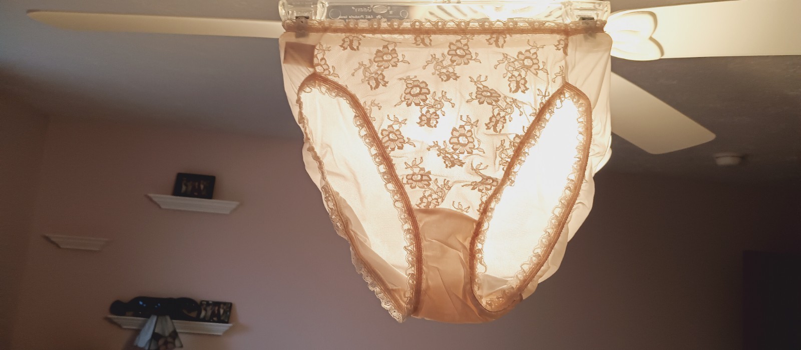 VIVE la DIFFERENCE VINTAGE PANTIES sz 6 HI-CUT L BEIGE SATIN w-LACE NWT #17-16