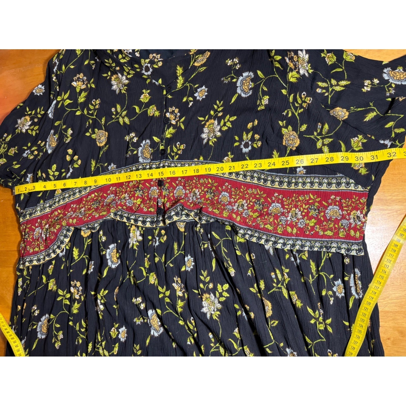 Just Class Vintage Floral Rayon Midi Dress Black Red Plus Size 32W Boho 90s