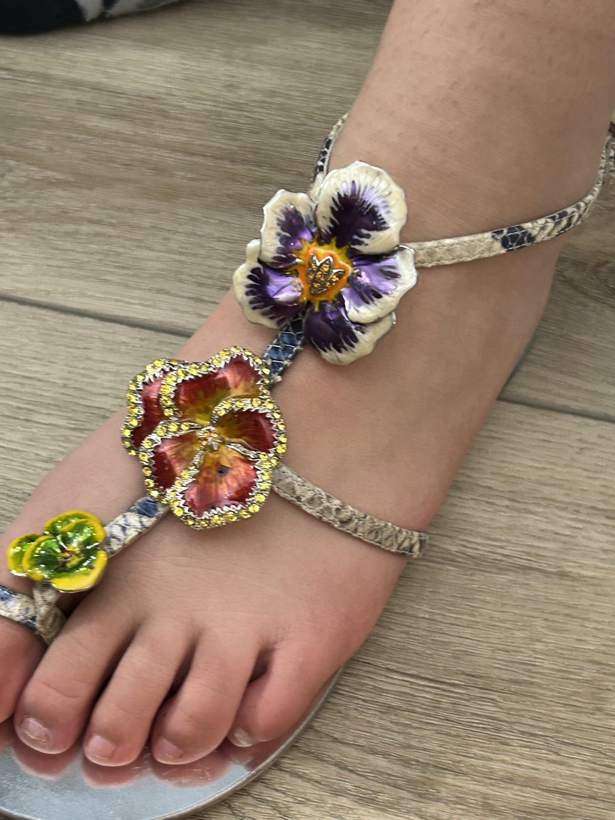 Rare Vintage Roberto Cavalli Flat T-Strap in Pansy Size 6.5