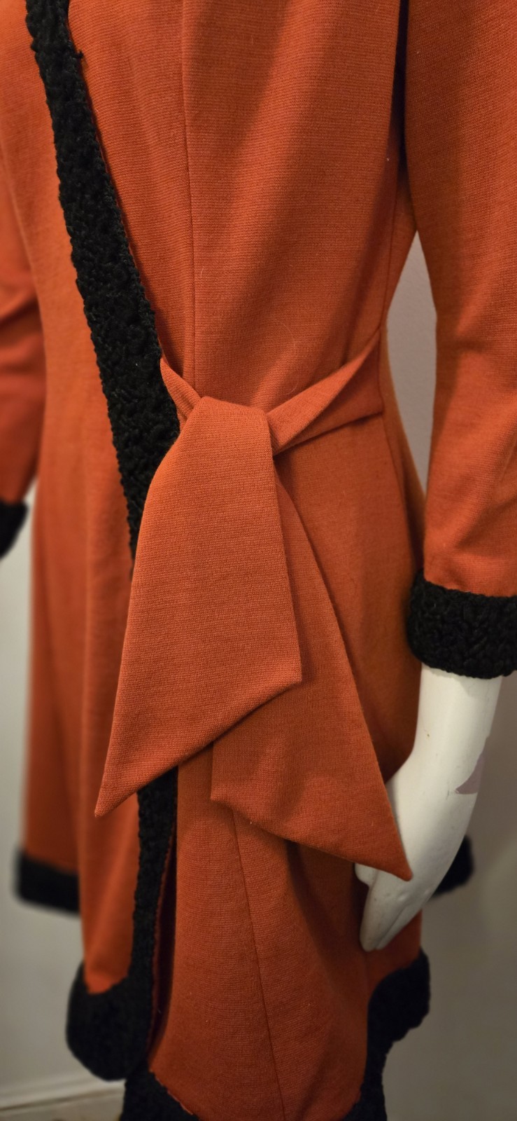 Vtg Alfred Werber 1960S MOD Red Wrap Coat Foxy Red & Black Shearling Accen S/M