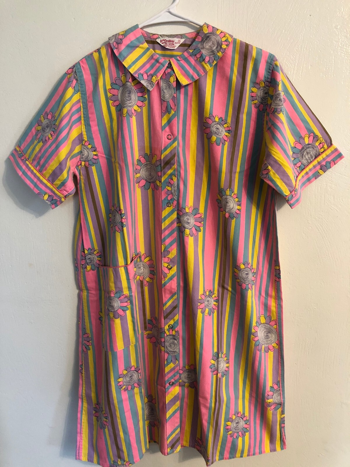 vtg 60s Psychedelic flower power Hippie Caftan Dress house coat Sz M