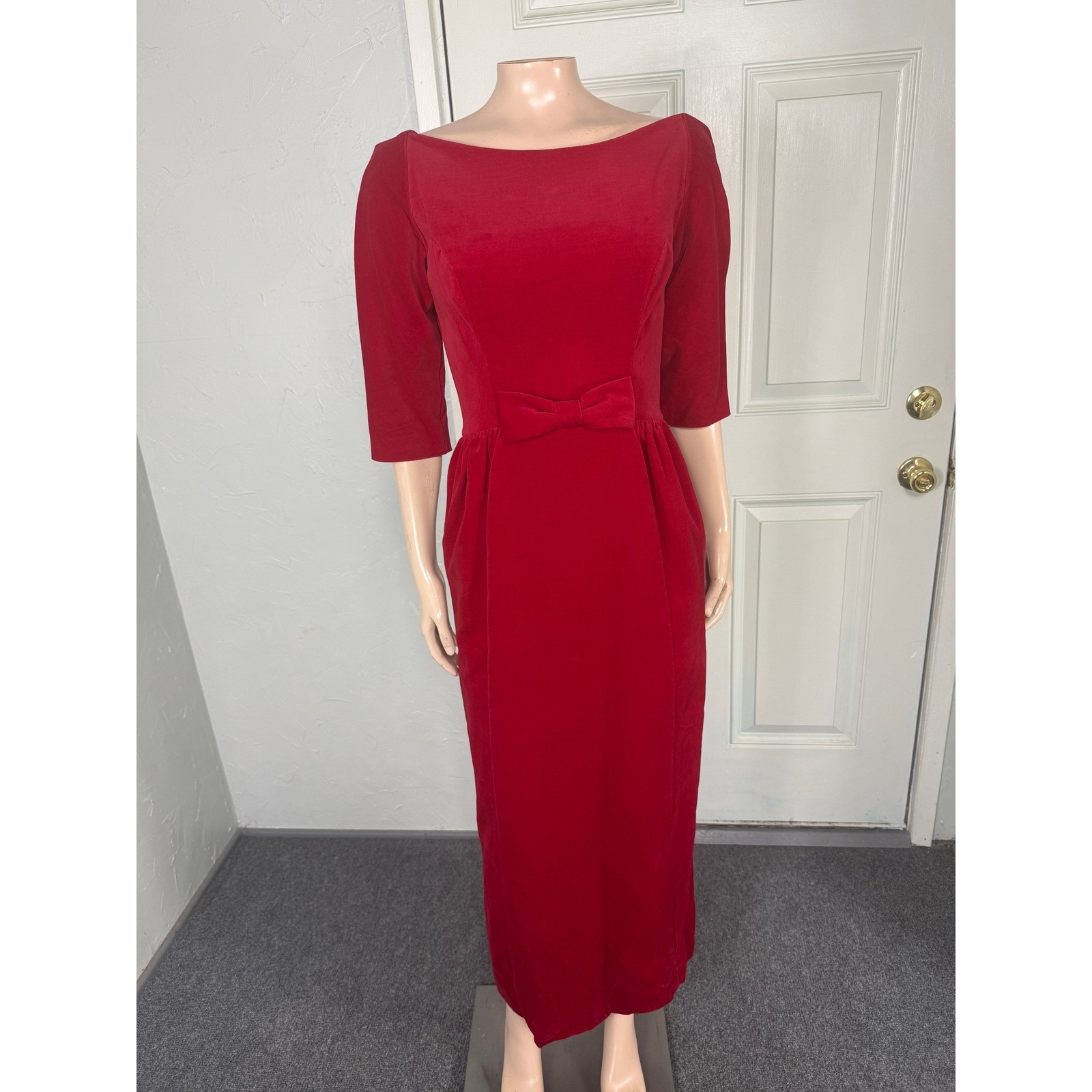 Vintage 60s 70s Lorrie Deb San Francisco Women&rsquo;s Dress 10 Velvet Peplum Bow E3-4