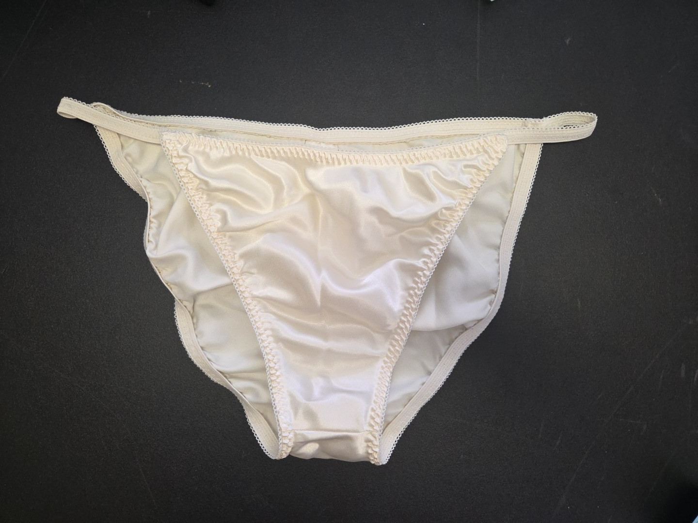 Vintage 80s 90s Shiny Satin String Bikini Panties Ivory Unbranded Size Large