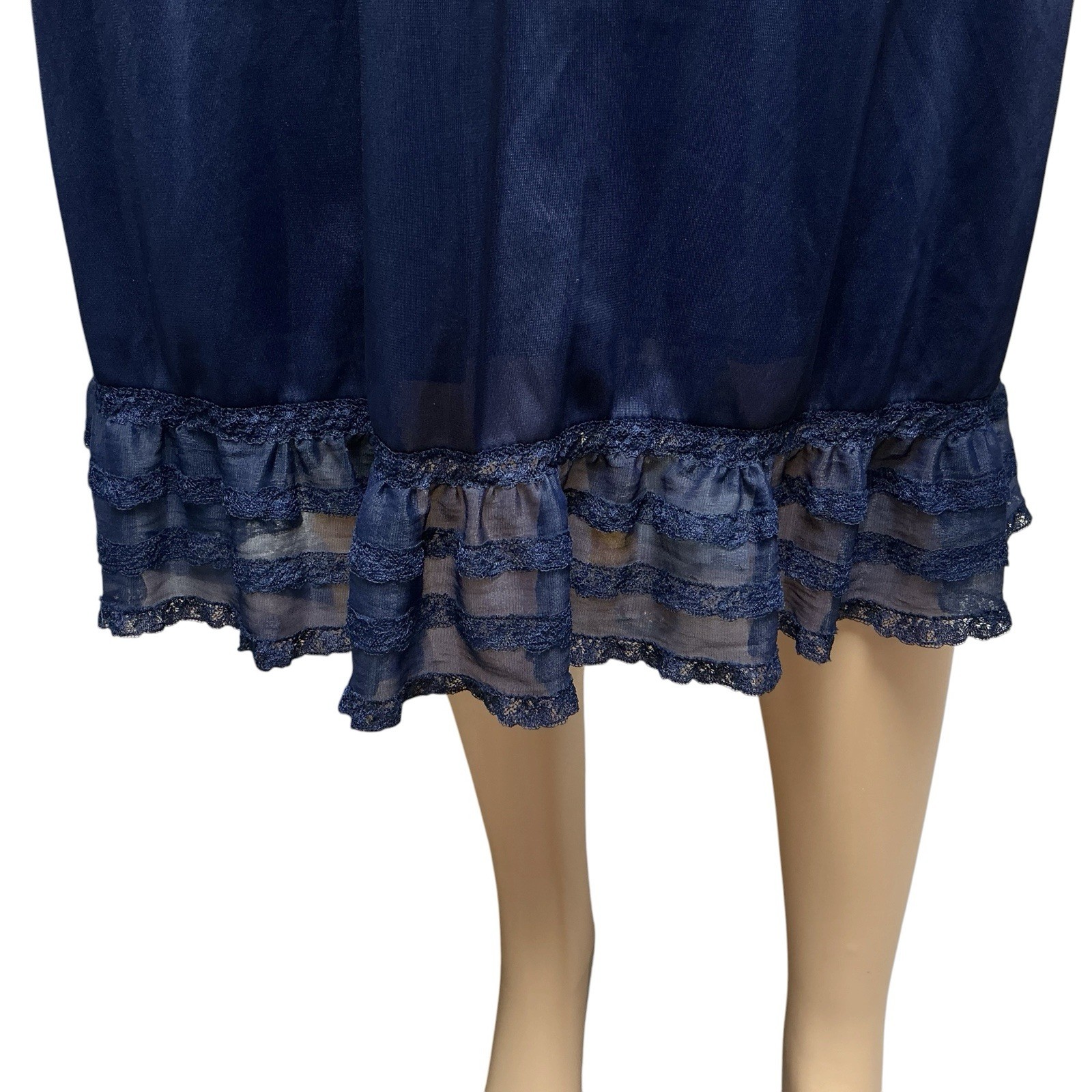 Vintage Charmode Nylon Full Slip Lined Navy Blue Lace Ruffle Trad Wife Boho 38
