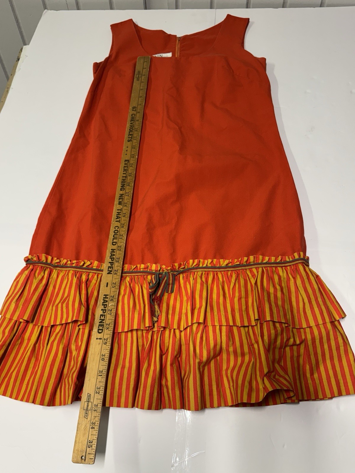 Vintage 1960s I.Magnin & Co Orange Yellow Ruffled Summer Dress