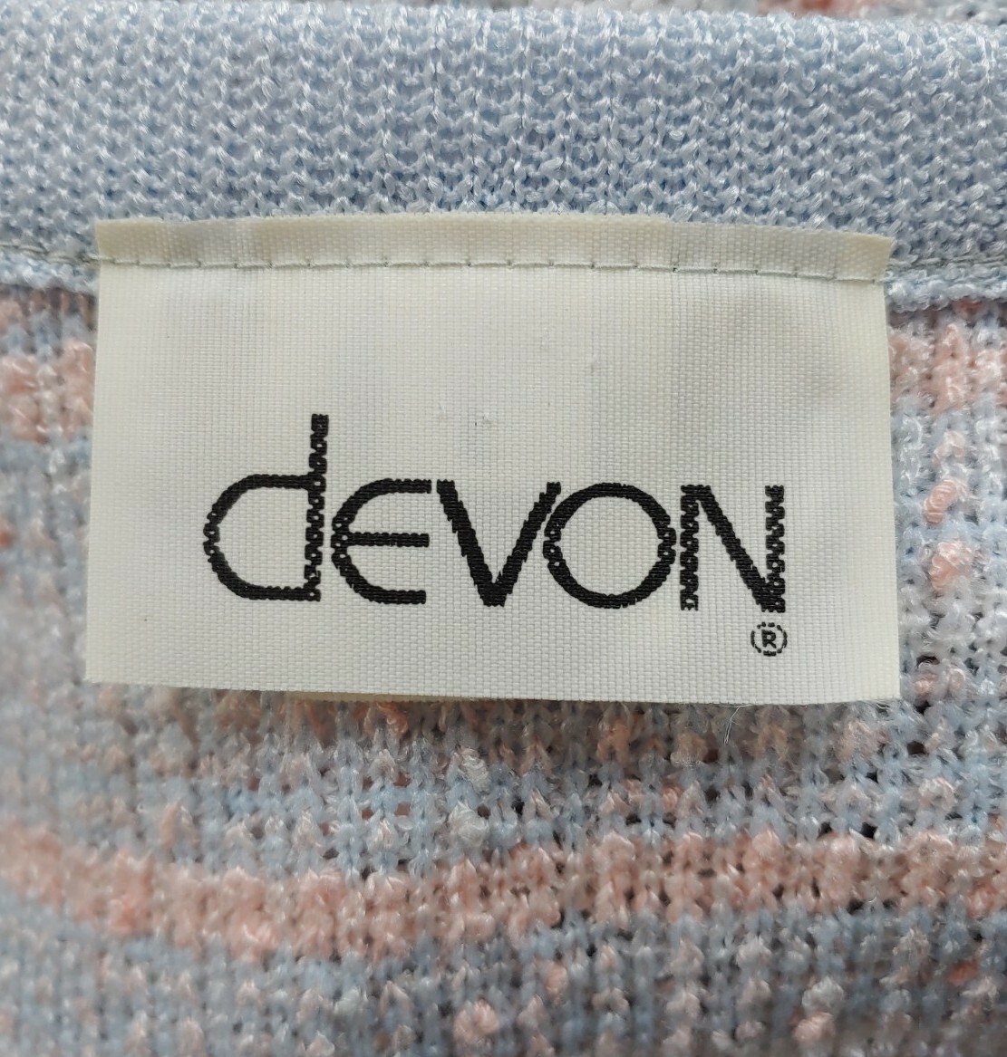 Vintage Devon Light Blue, Peach & White Striped Acrylic Sweater Vest Size Large