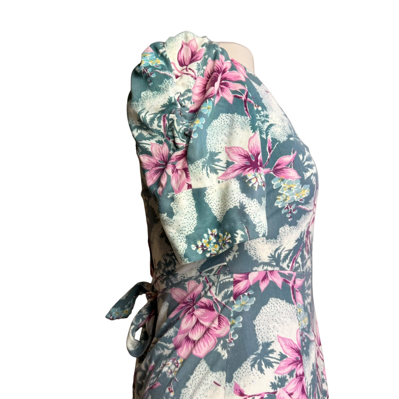 Vintage 70s Maxi Dress Hawaiian Tropical Short Sleeve Juniors Sz 11 Floral READ