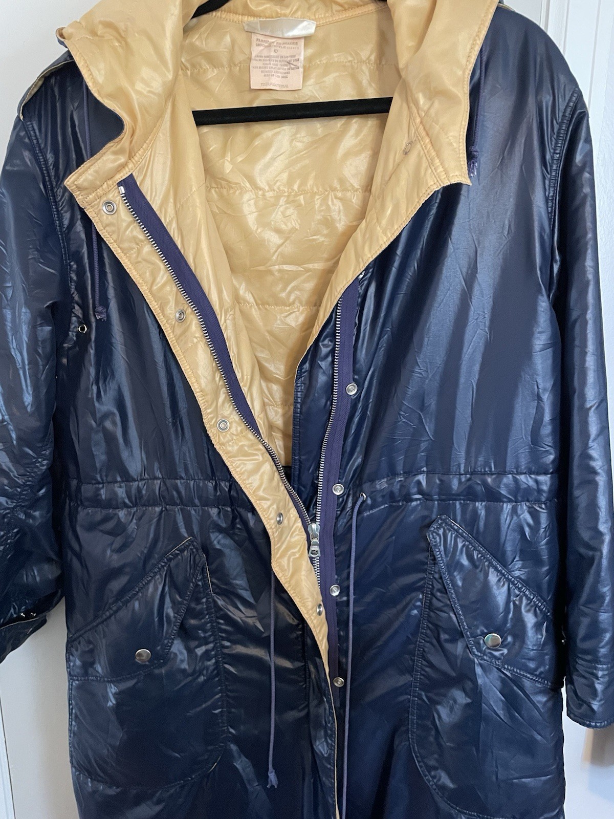 COURREGES c.1970&rsquo;s Hyperbole Paris Navy Blue Drawstring Windbreaker Raincoat