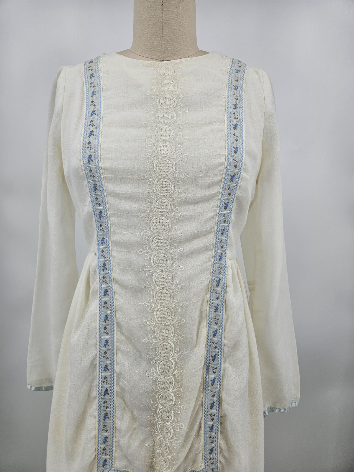 VTG Young Edwardian Arpeja Off White Gauze Maxi Dress Womens 11 Peasant