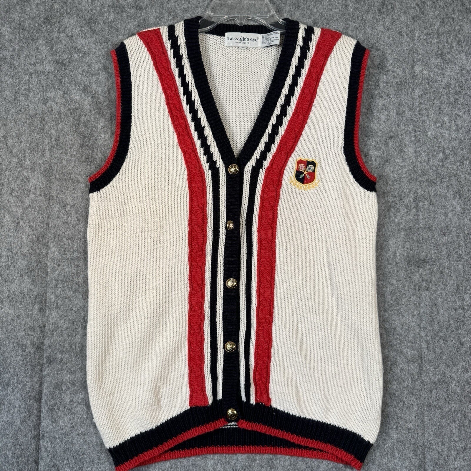 Vtg The Eagles Eye Tennis Sweater Vest Womens Large Academia Varsity Preppy Ivy