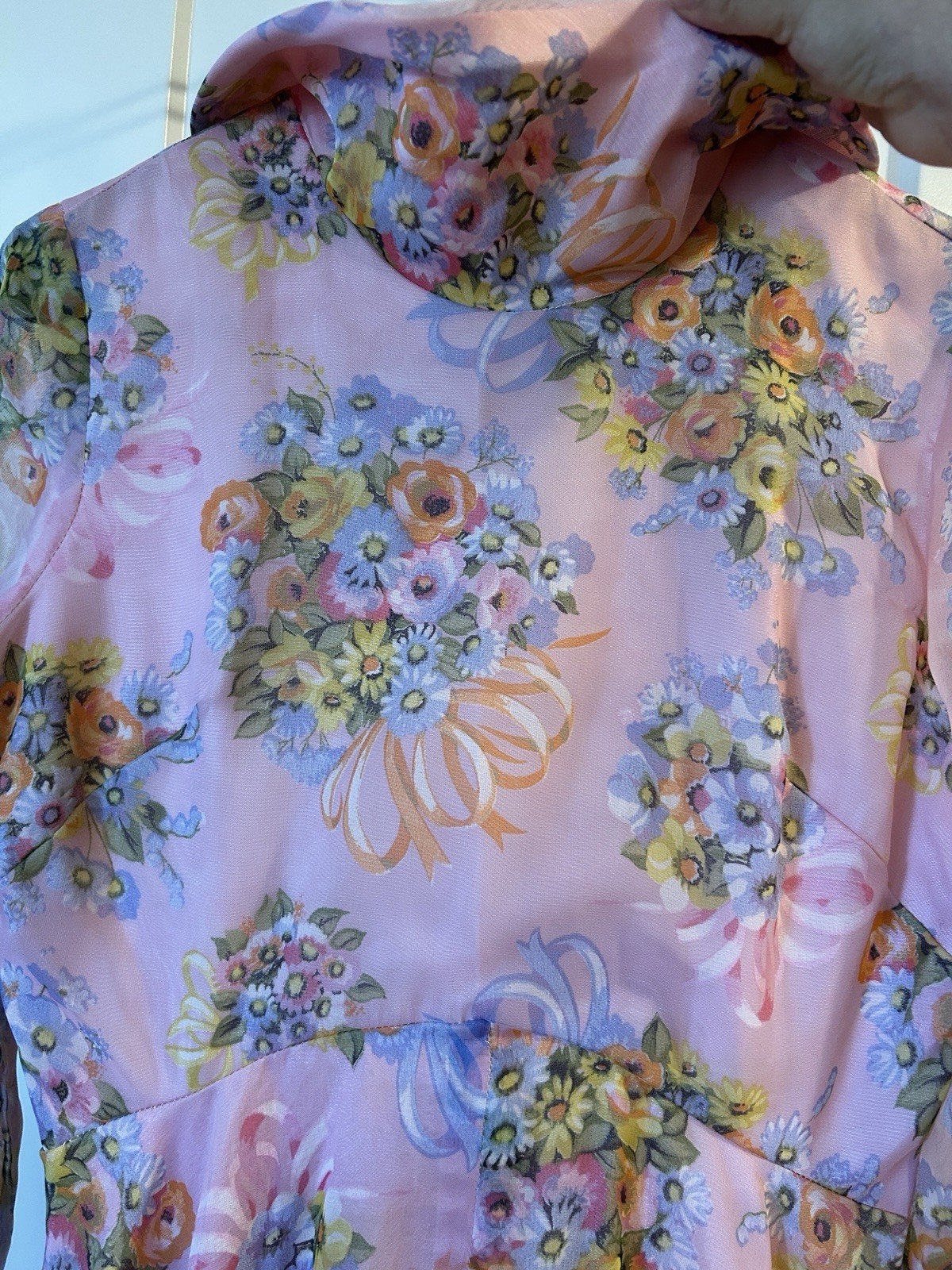 Avalon Classics Pink Floral Chiffon Maxi Dress Gown Sz 12 Cottage ILGWU Label