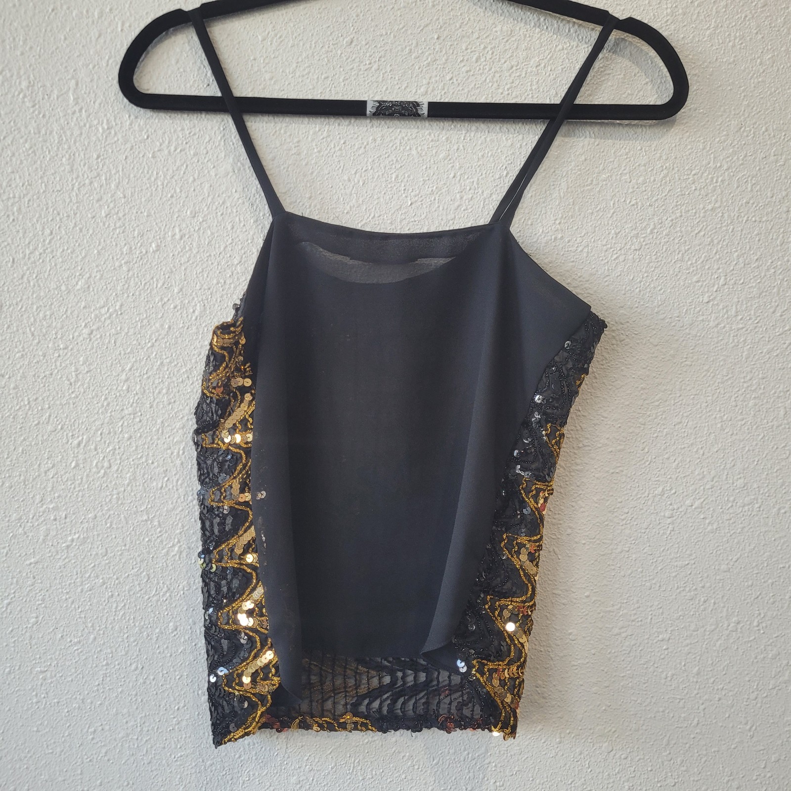 Vintage 70&rsquo;s Disco Gold, Copper Black Sequined Sheer Tank Top Small