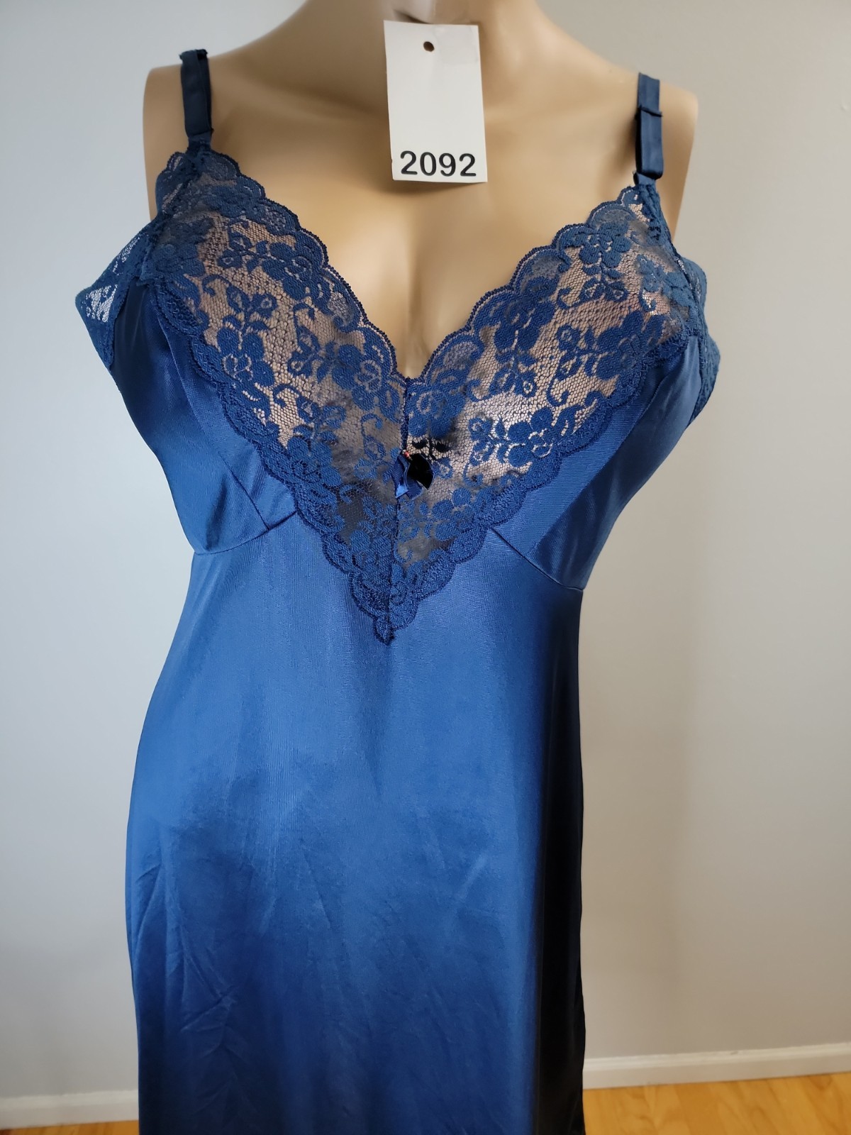 Greenco Maid Tricot Nylon Royal Blue Full Slip Lace Detail Size 38