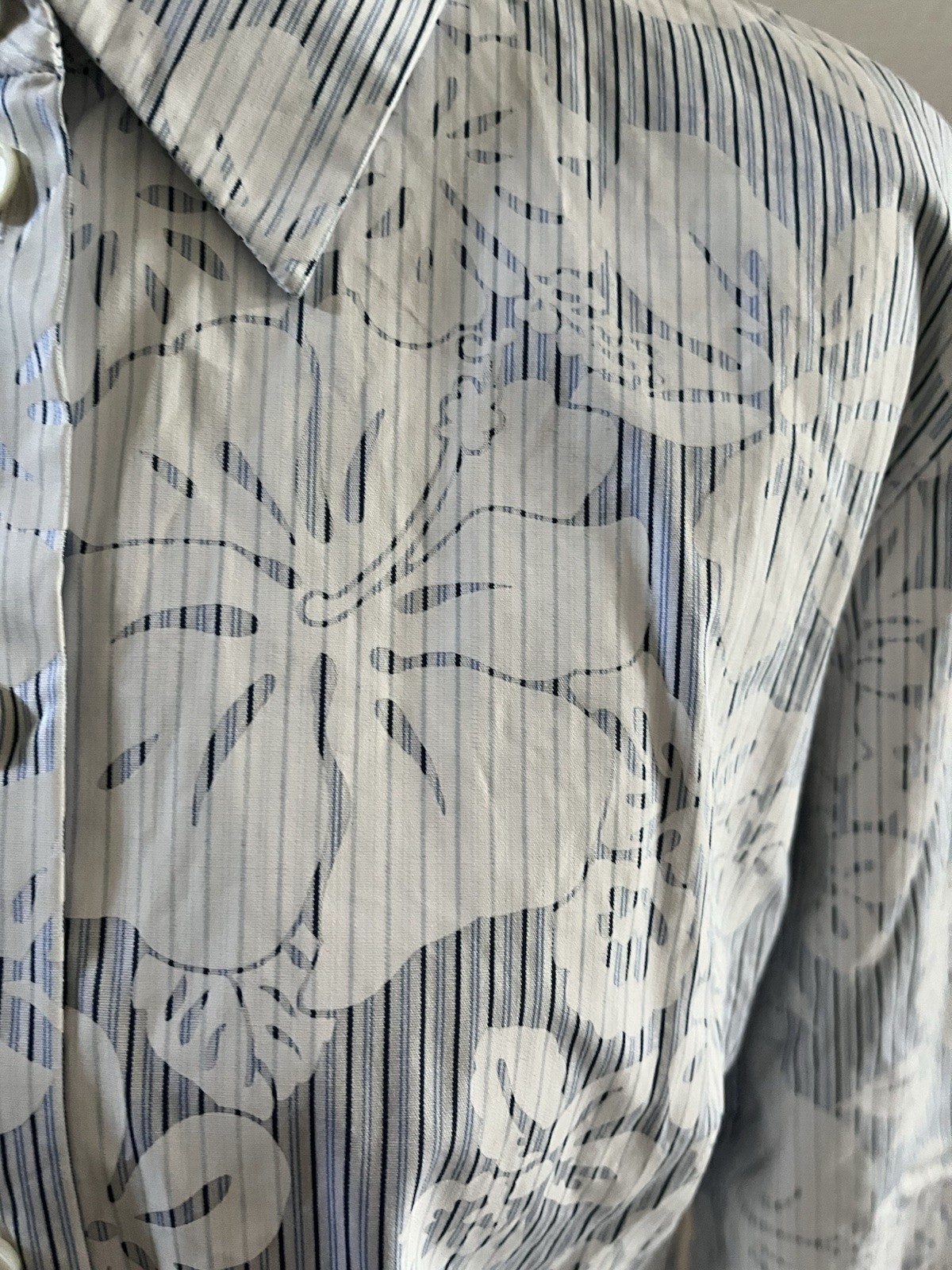 Vintage CELINE Floral & Striped Button-Up Long Sleeve Shirt, Size 42, Signed