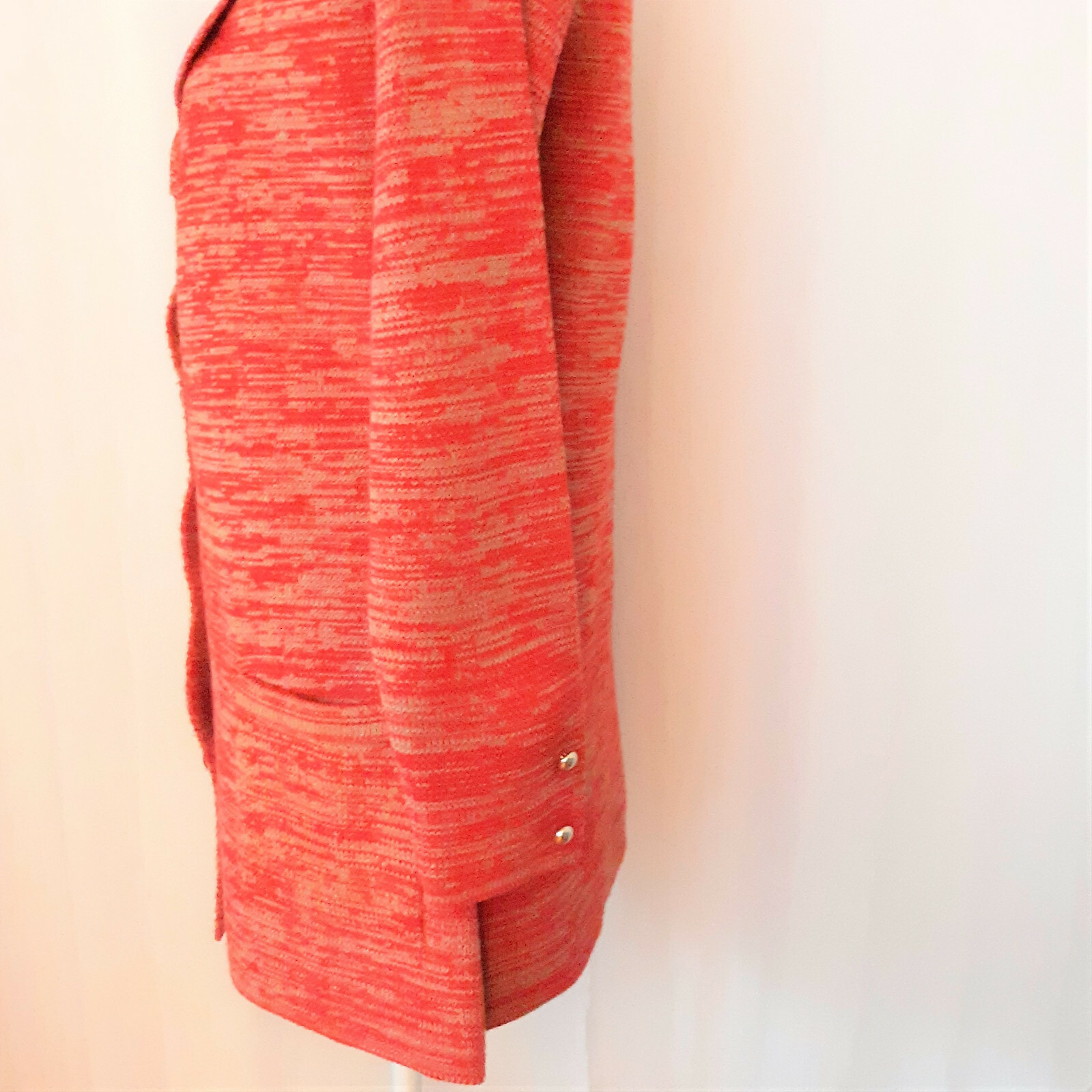 Vtg. 70&rsquo;s Full Fashioned Heavy Knit Orange Button Front Jacket Size M Pre-Owned