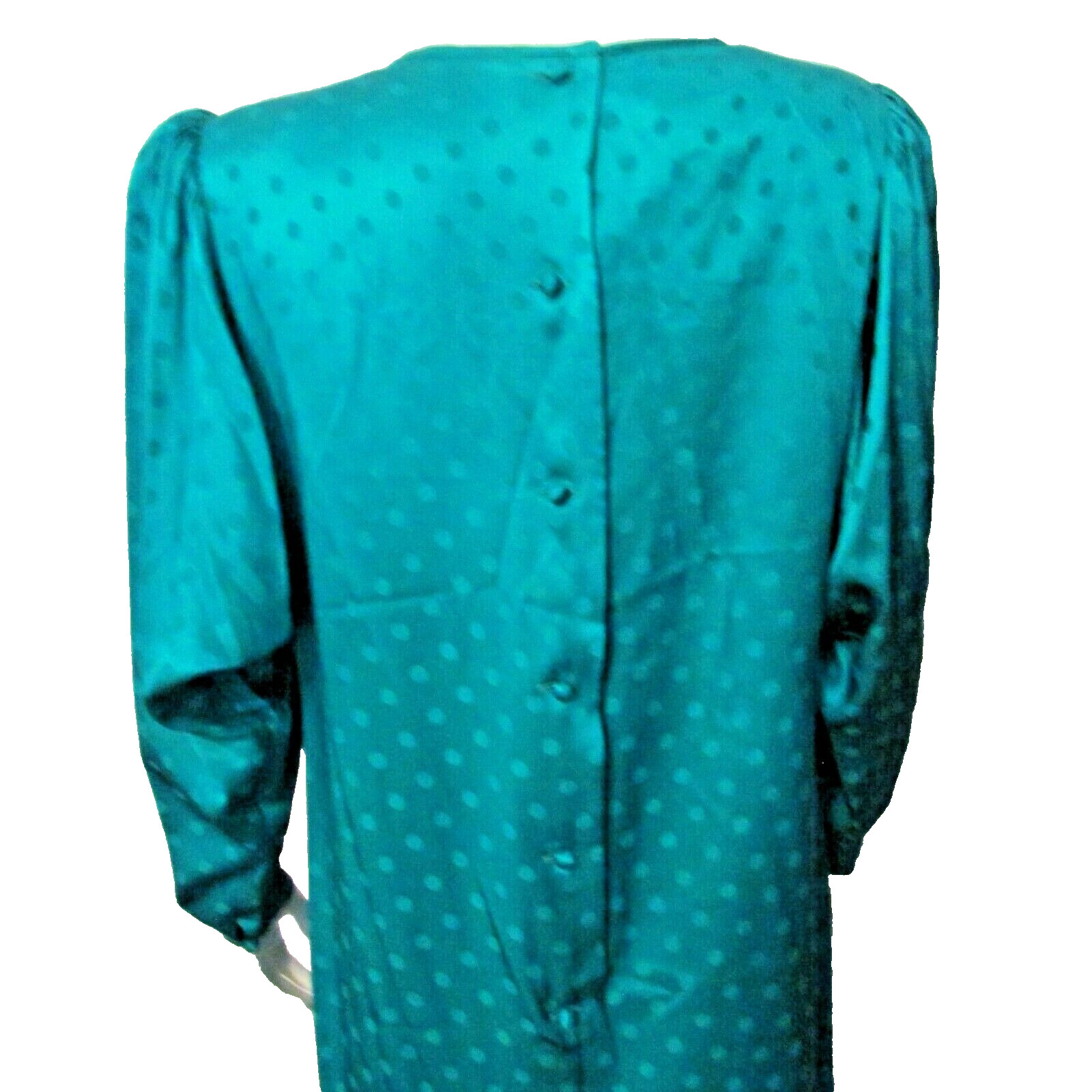 80&rsquo;s John Weitz 100% Silk Polka Dot Emerald Green Dolman Sleeve Shift Dress 8