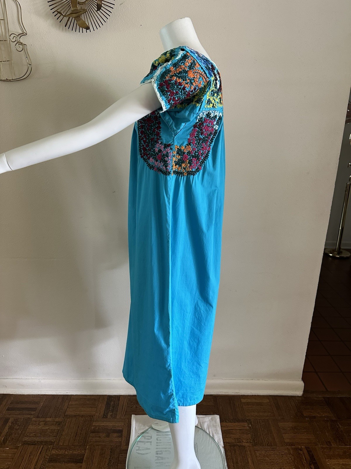 1970s San Antonino Oaxacan Huipil Dress Cotton Hand Embroidered Mexico S VTG