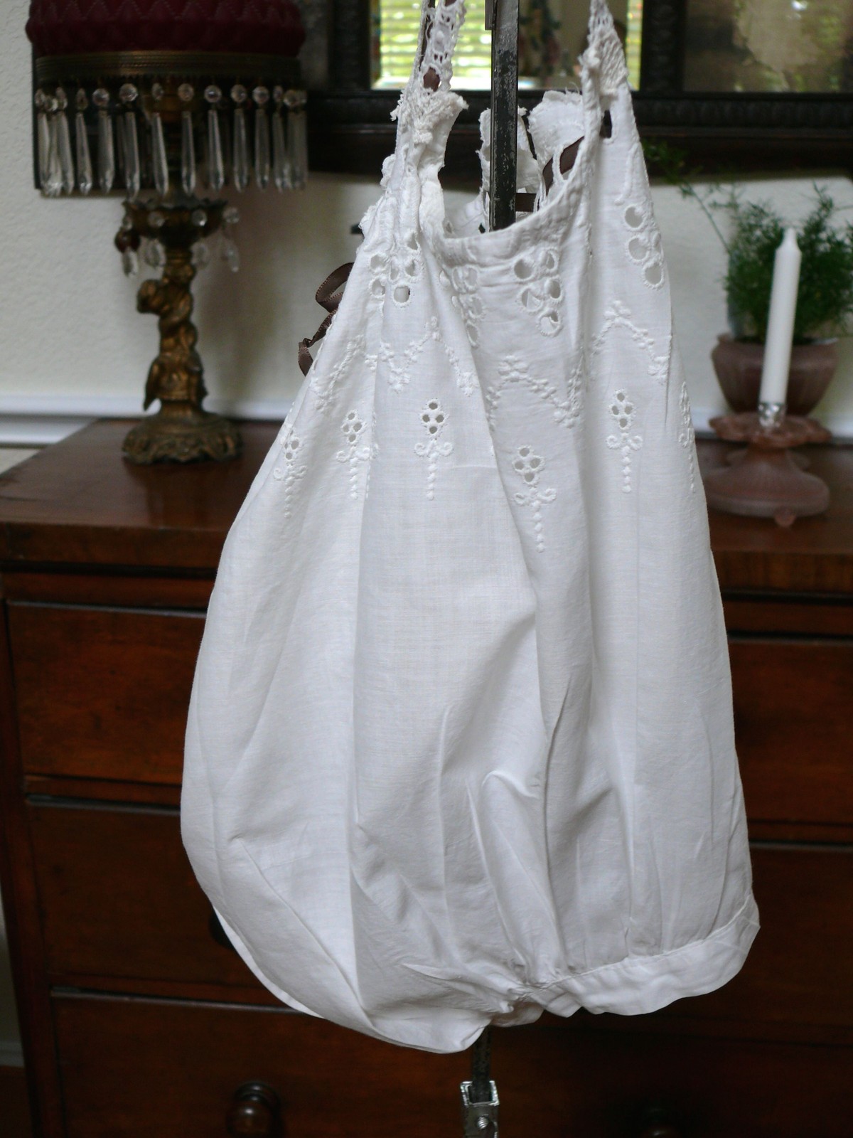 1890`s White Antique Corset Cover Camisole Chemise Cotton Eyelet for Youth XXS