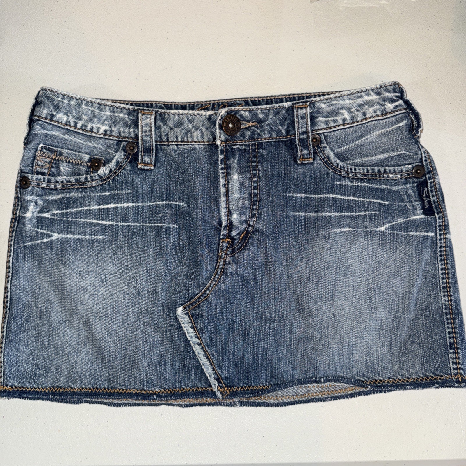 Silver Jean Francey mid mini skirt Y2K Blue Denim Mini Skirt sz 26