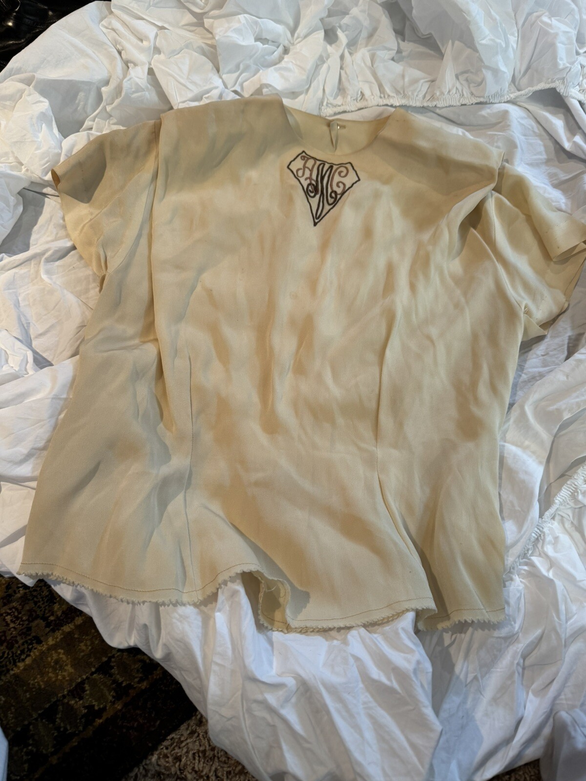 Vintage 1950s Dress Blouse Button back, Initials aMc, see description