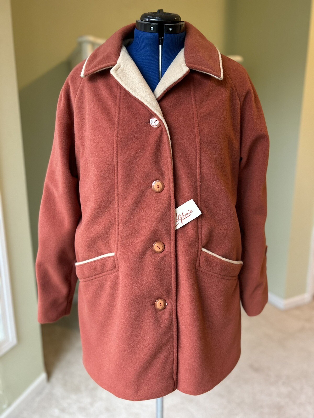 NOS VTG 1980s Orange Fleece Shell Lined Coat Sz 20.5 Cute + Cozy California