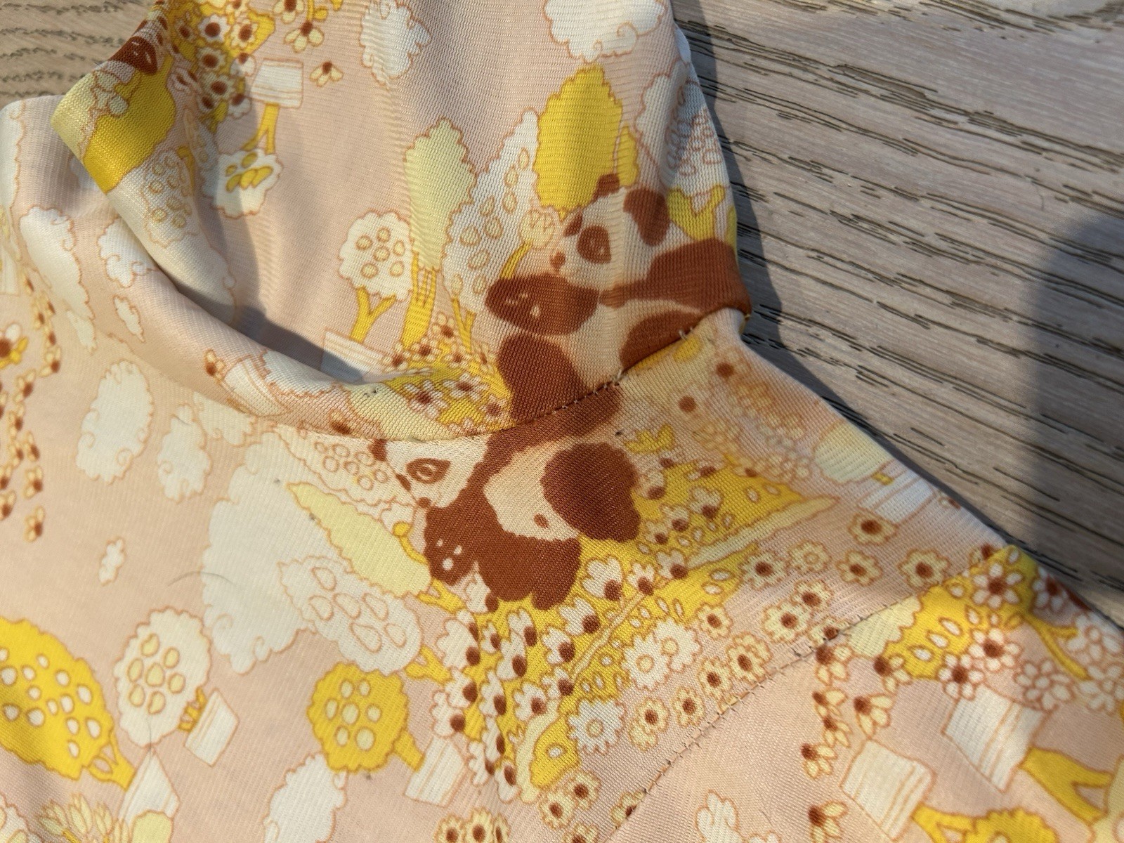 Vintage 1970’s Dress Women’s Multicolor Panda Print Novelty Midi Disco Everyday