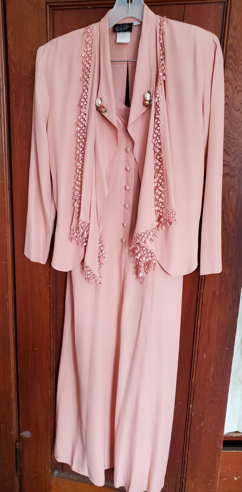 Vintage 1980-90s DRESSY ROMANTIC WILD ROSE MAXI LENGTH PNK DRESS W/JACKET–SZ 10