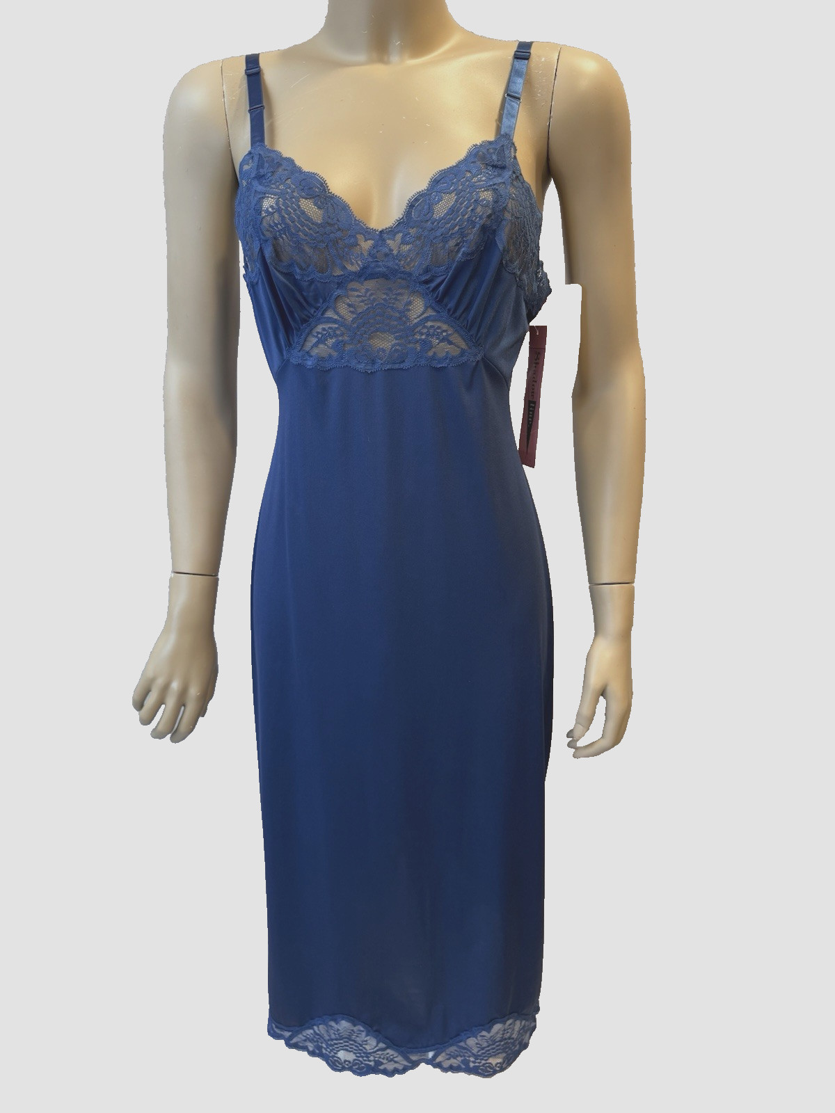 Shadowline Full Slip Blue NOS w/Orig Tags, Peek-A-Boo Bodice Lace, Sexy VTG 90&rsquo;s