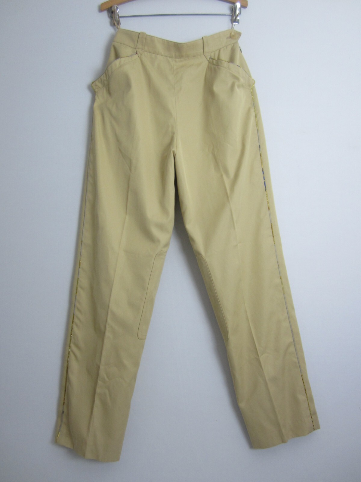 Vtg Hermes Paris Womens S Beige Cotton Silk Trim Riding Pants Waist 27&Prime;