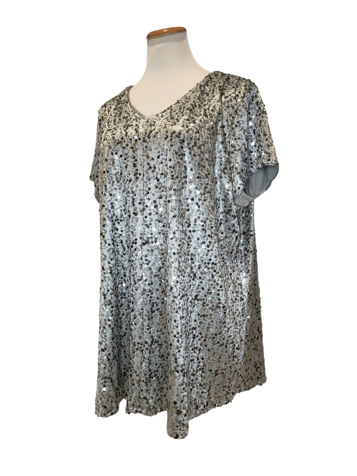 Vintage Roaman&rsquo;s Silver Sequin Sparkle Disco Glitter Glam Blouse Top Shirt 22W