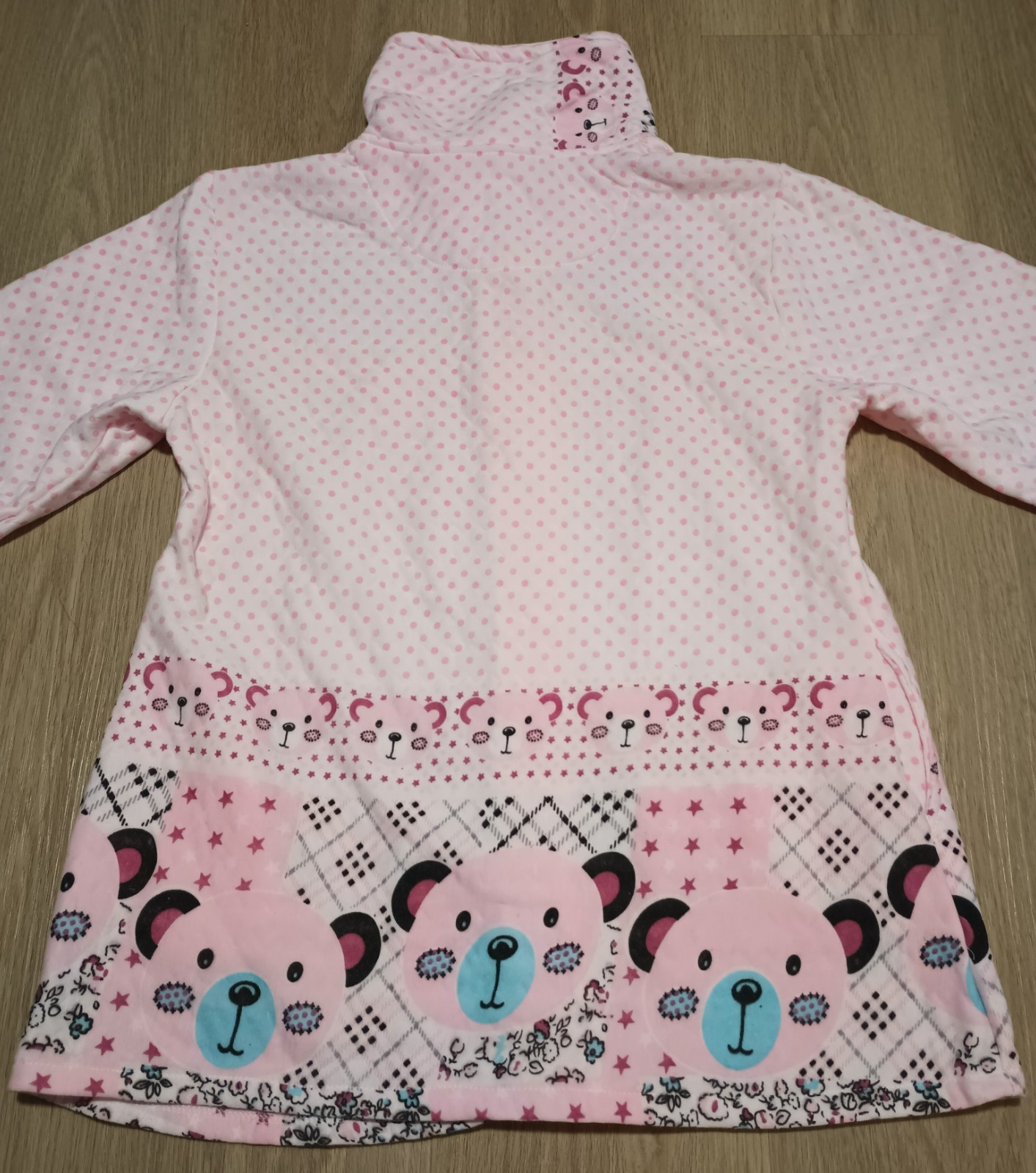 Vtg Quilted Teddy Bear Multi Print Peter Pan Collar Nursery Warm Jacket pink M L