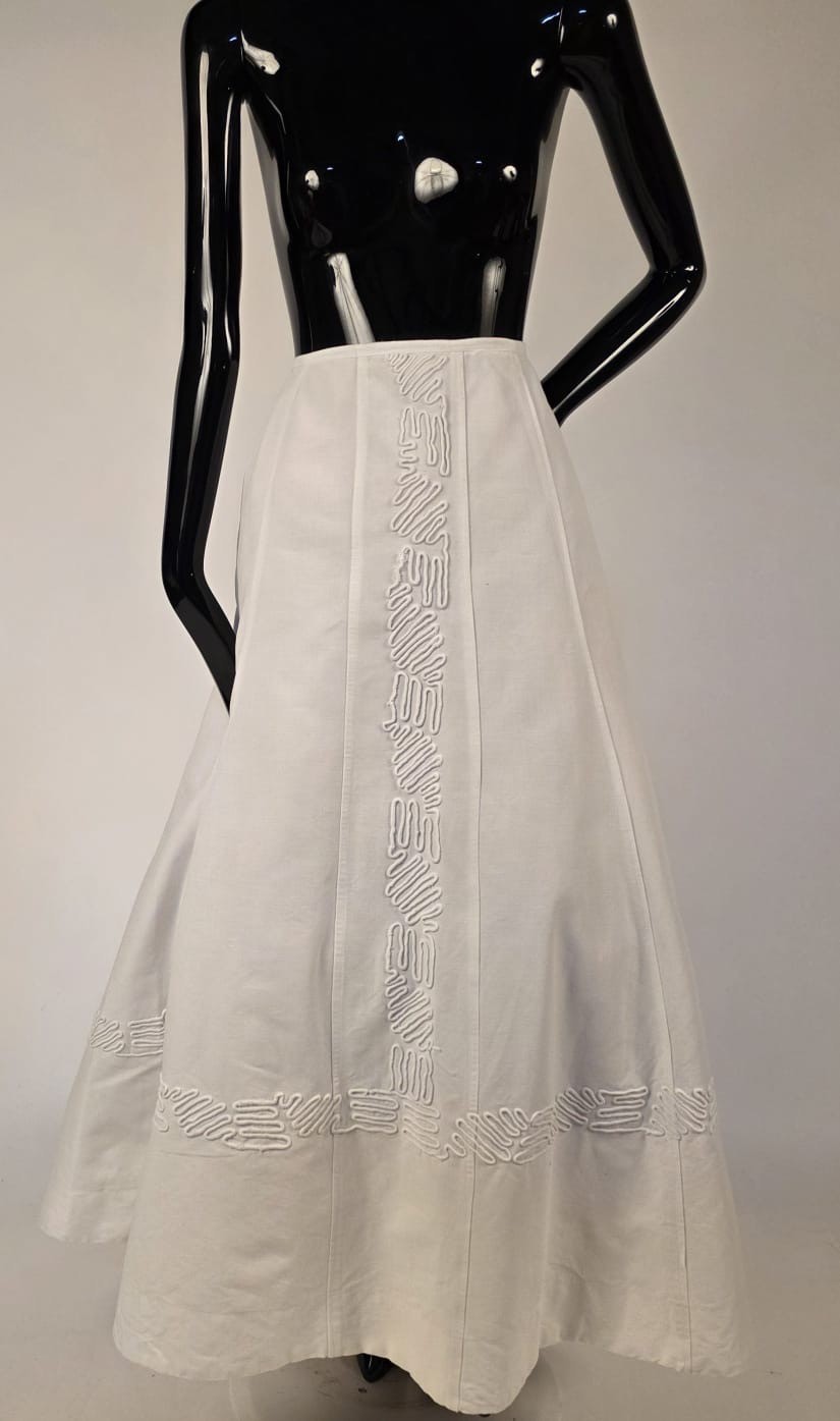 ANTIQUE EDWARDIAN 2 PC WHITE WALKING SUIT W SOUTACHE DETAILING