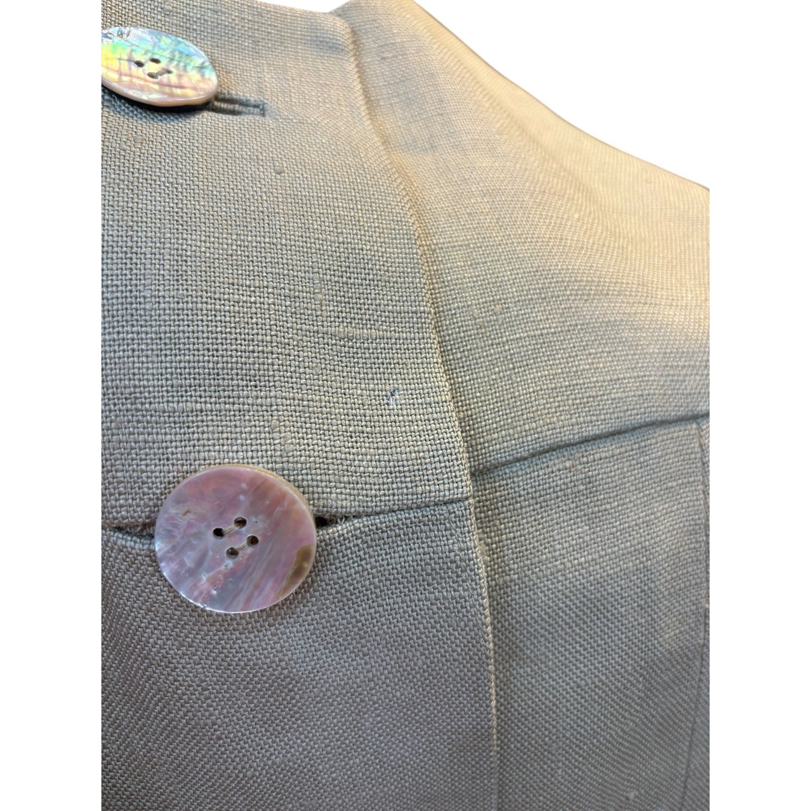 Oatmeal Linen Mod Dress 1960s Shell Button Shift Jackie O Pockets 36 38