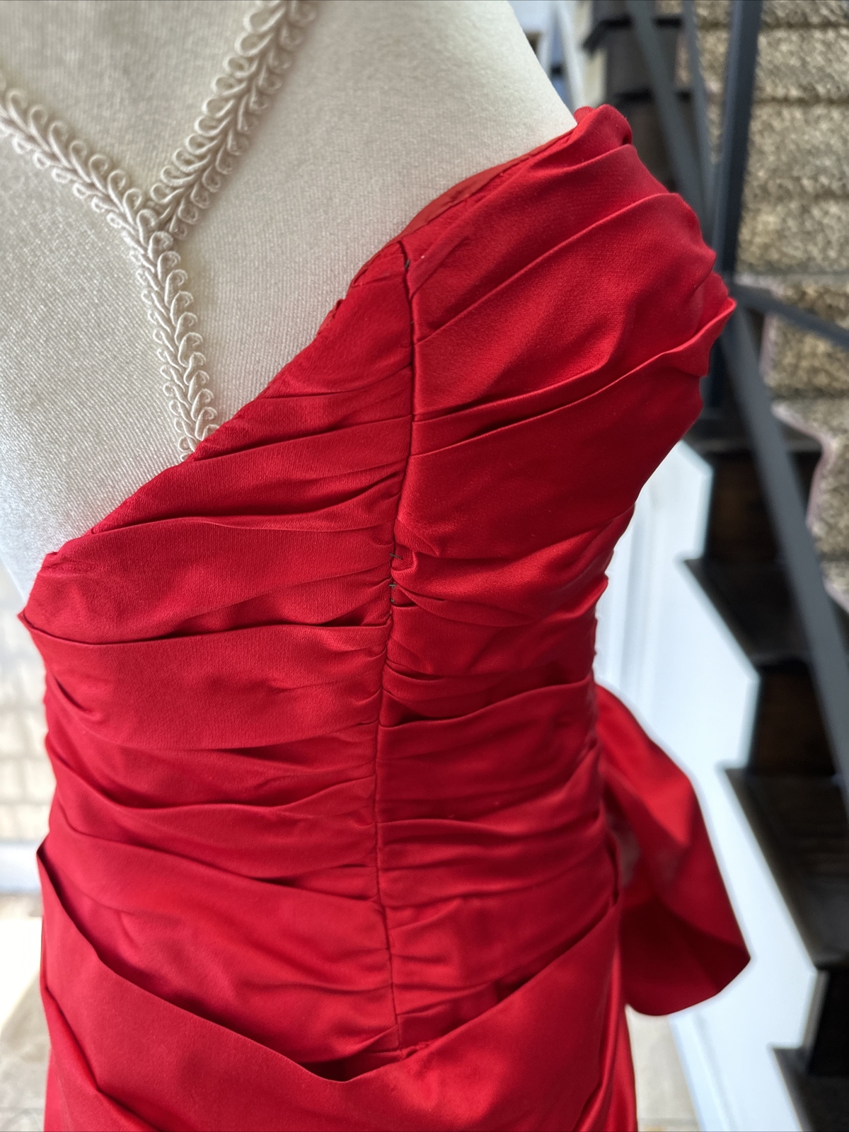Vicky Tiel Rare Iconic 80s Red Silk Satin Boned Ruched Bustier Column Gown 4