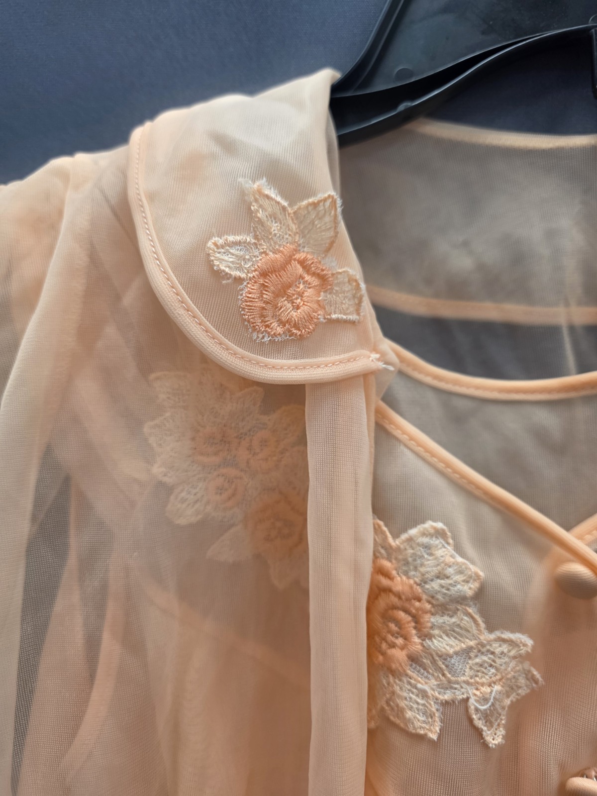 Vtg Babydoll Peignoir Set Peach Pandora Lingerie Robe Chiffon Sheer 100% Nylon