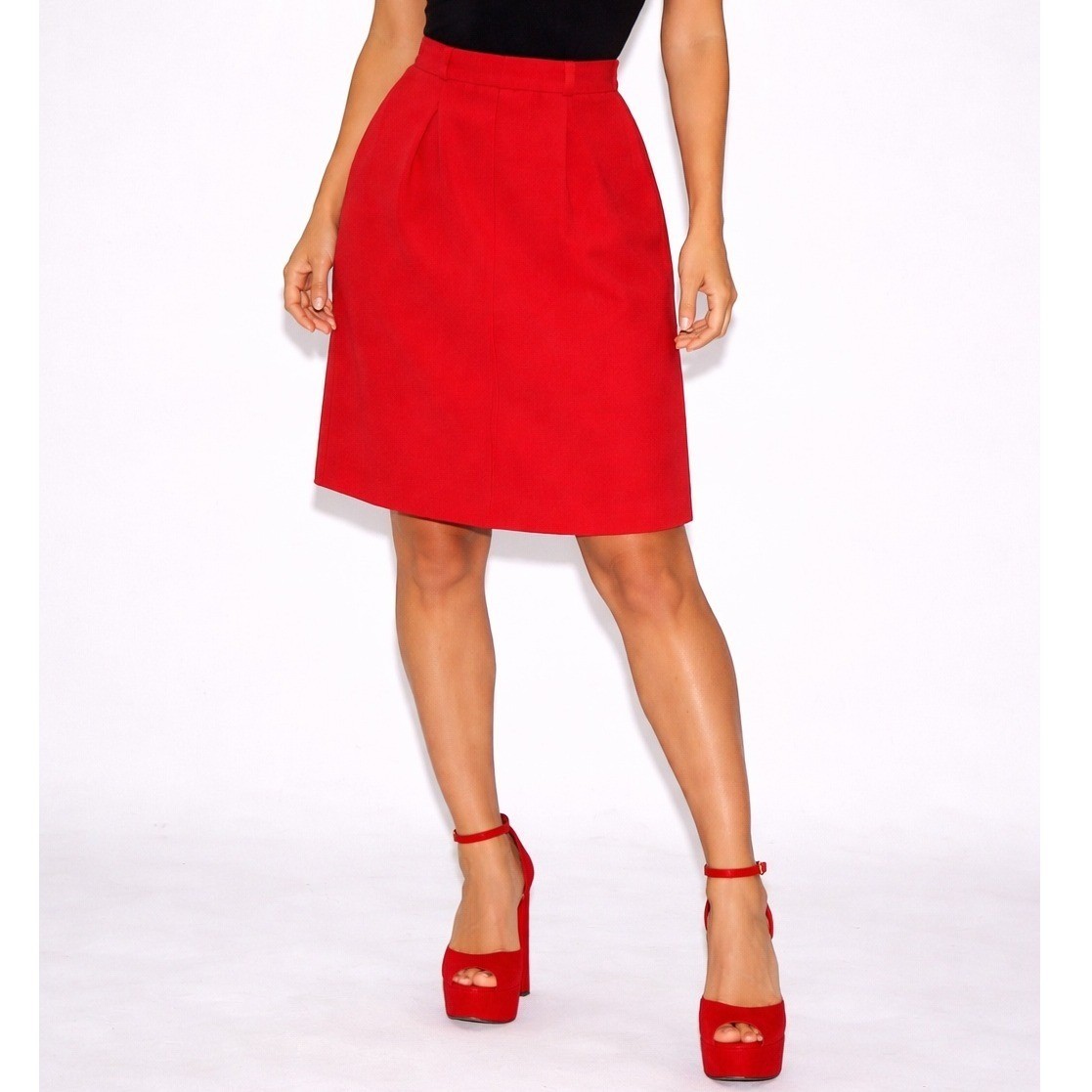 70s Vintage Red A Line Skirt Womens 2XS Above Knee Minimalist Solid Color