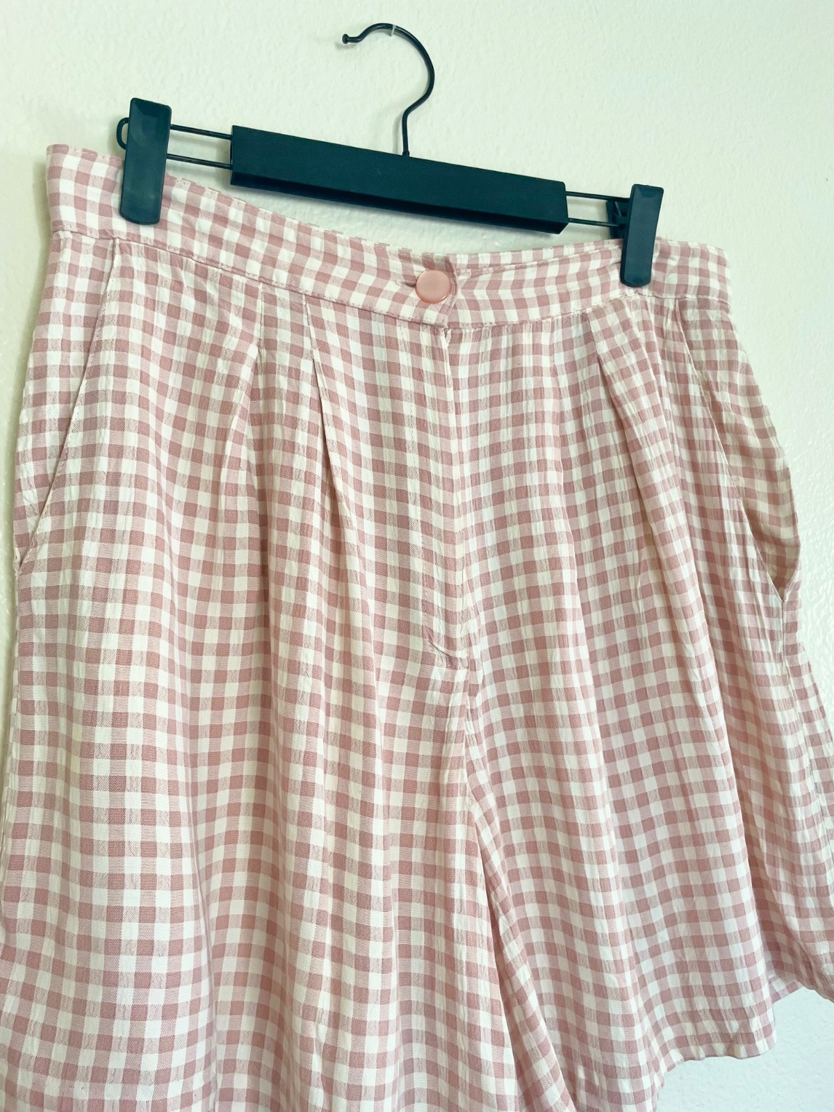 Vintage 90s Moda Intl Pink Gingham High Waist Pleated Shorts USA Made Sz 10
