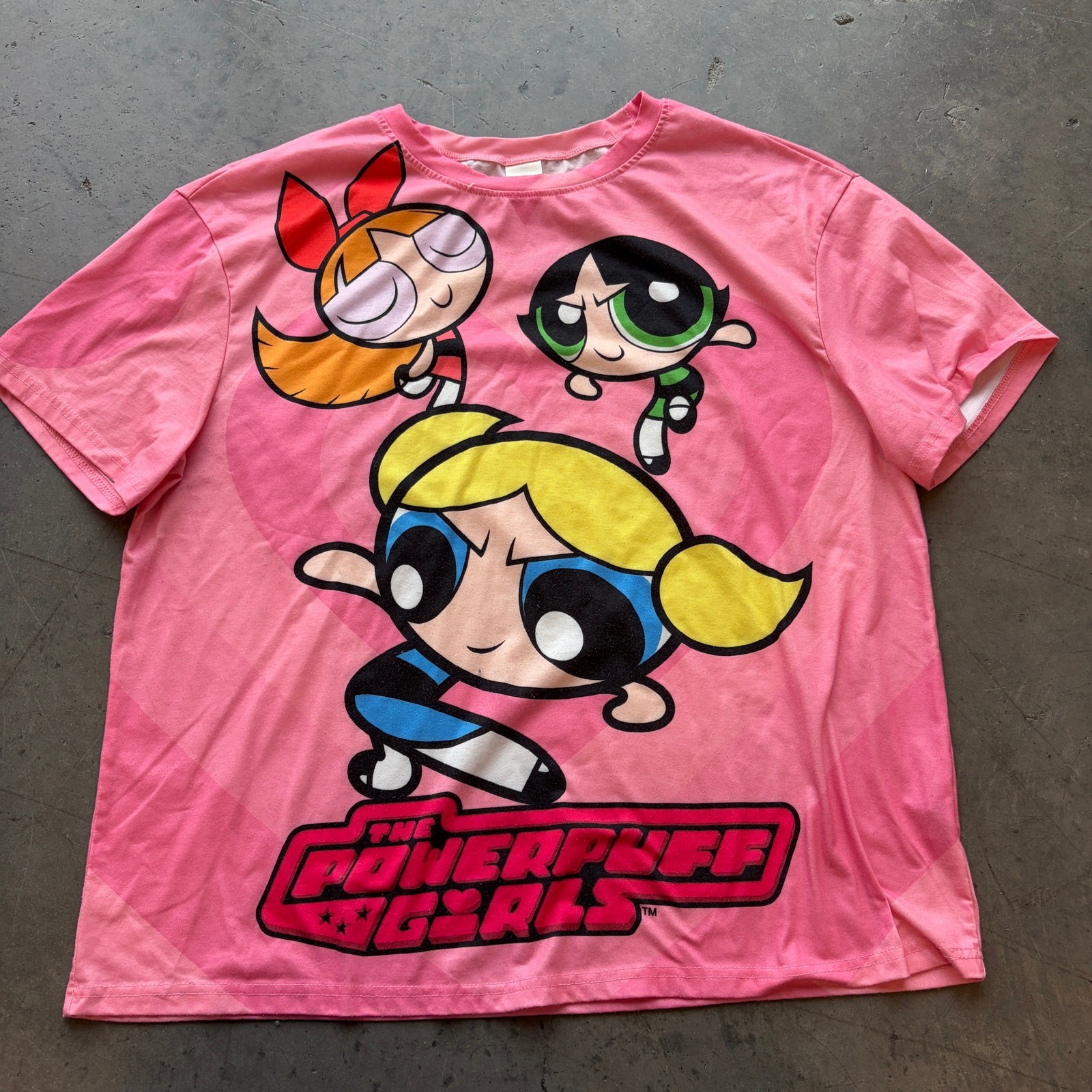 Vintage Y2k Pink Powerpuff Girls Heart Graphic Cartoon Network Tee Women&rsquo;s L