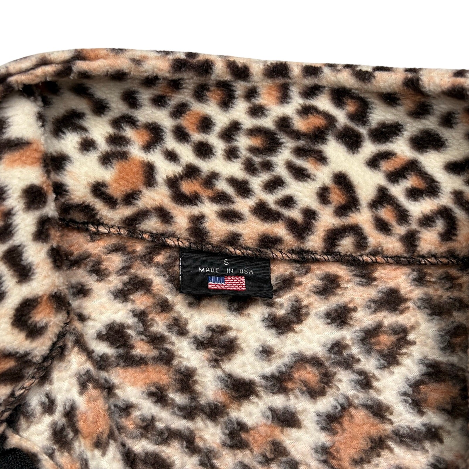 Vintage 90s Vail Leopard Print Fleece Jacket Made in USA Small Full Zip Animal