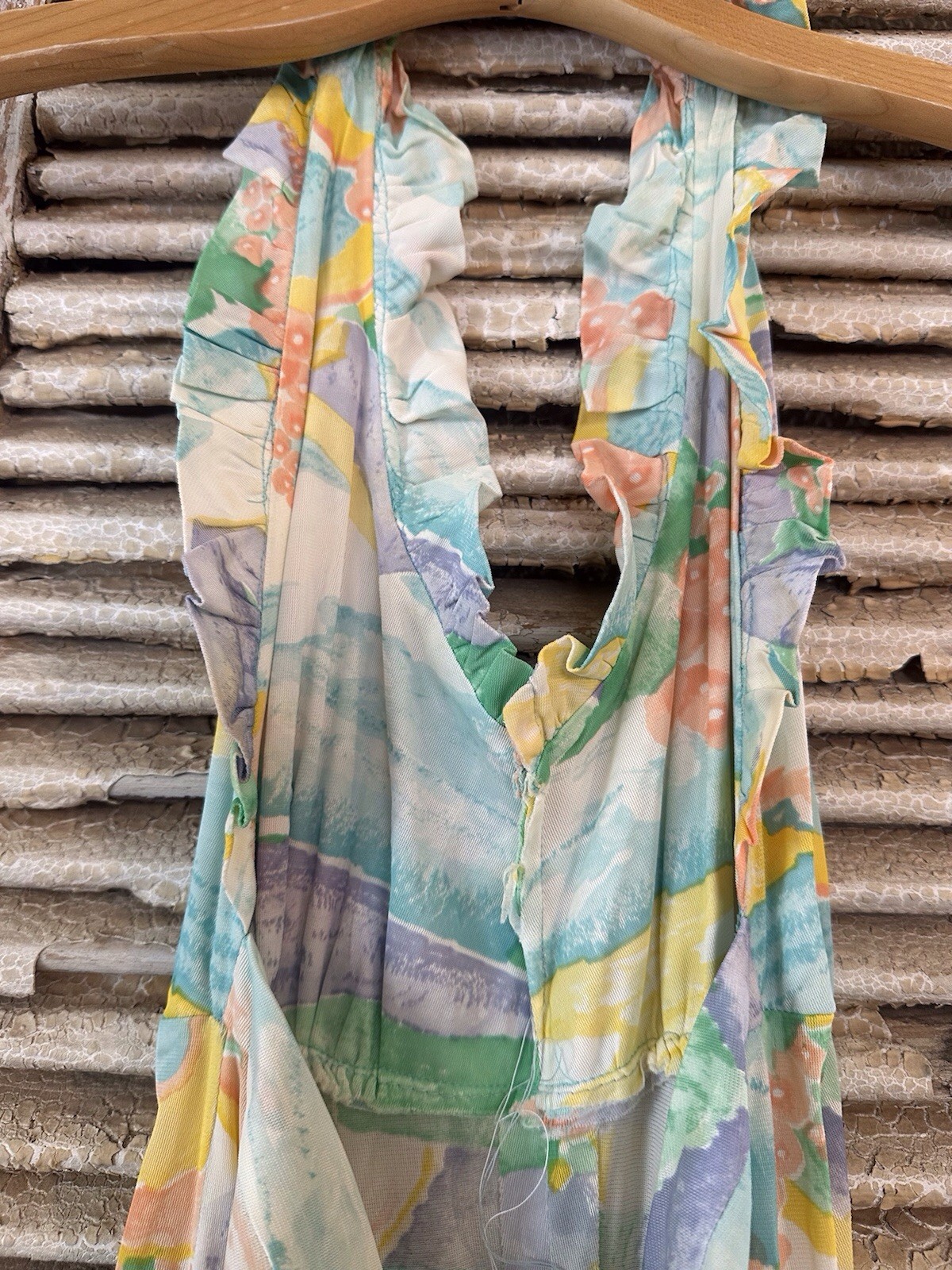 B7 Vintage Handmade Colorful Print Halter Dress Size XS/S – See Description!
