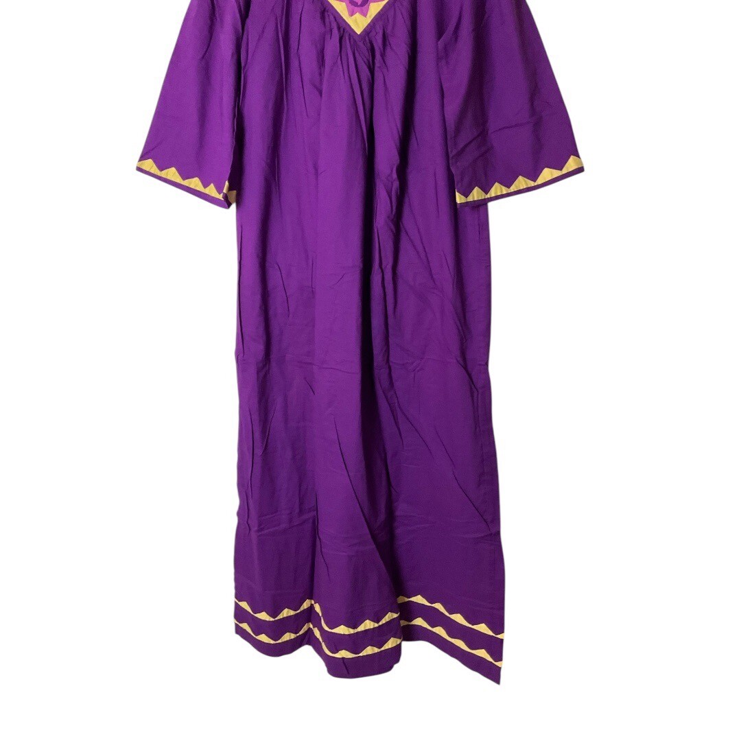 Vintage NWT 70&rsquo;s India Cotton Purple Yellow Embroidered Maxi Bohemian Dress S