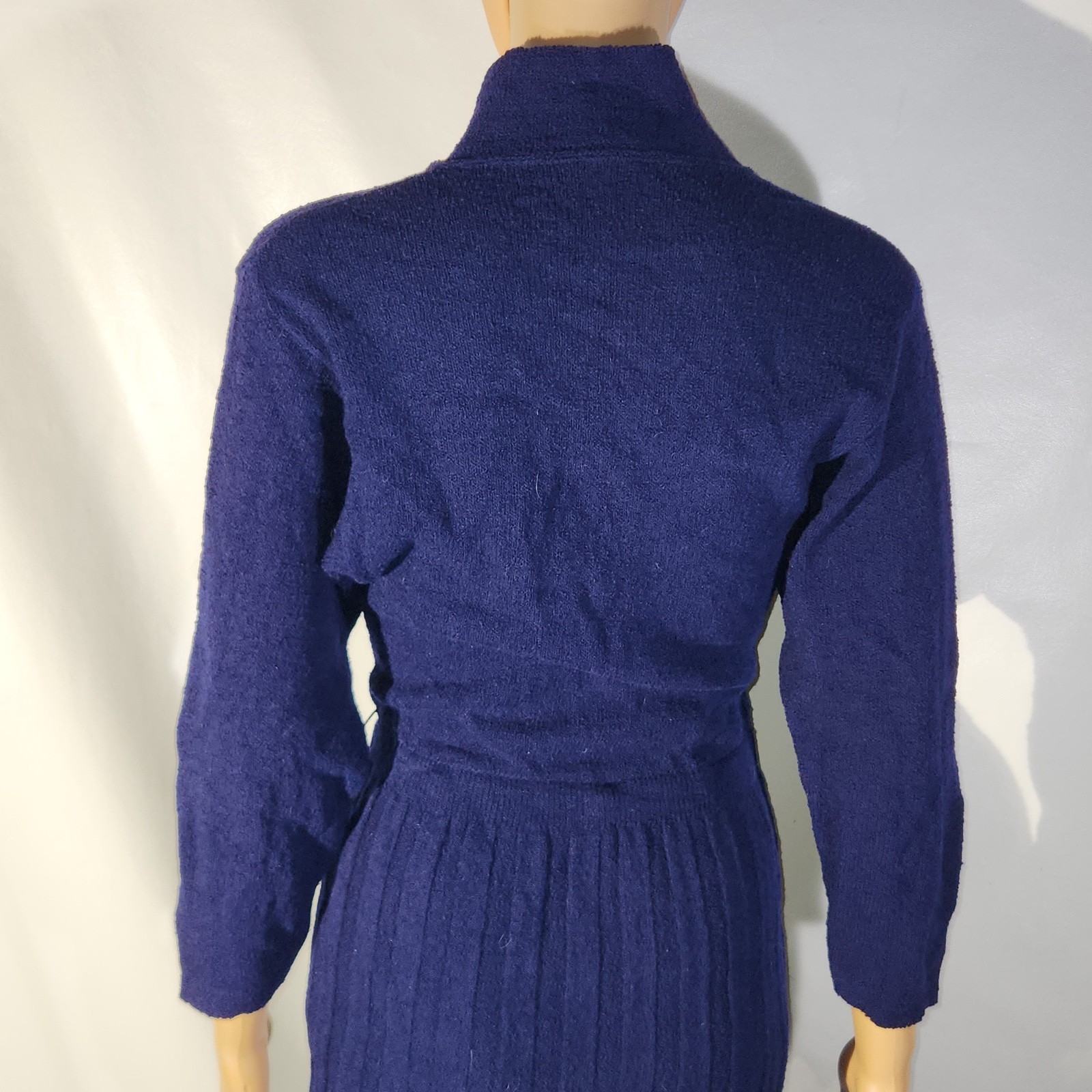 Vintage 1950s Wool Rayon or Nylon Knitted Sweater Dress Skirt Blue MCM 50s