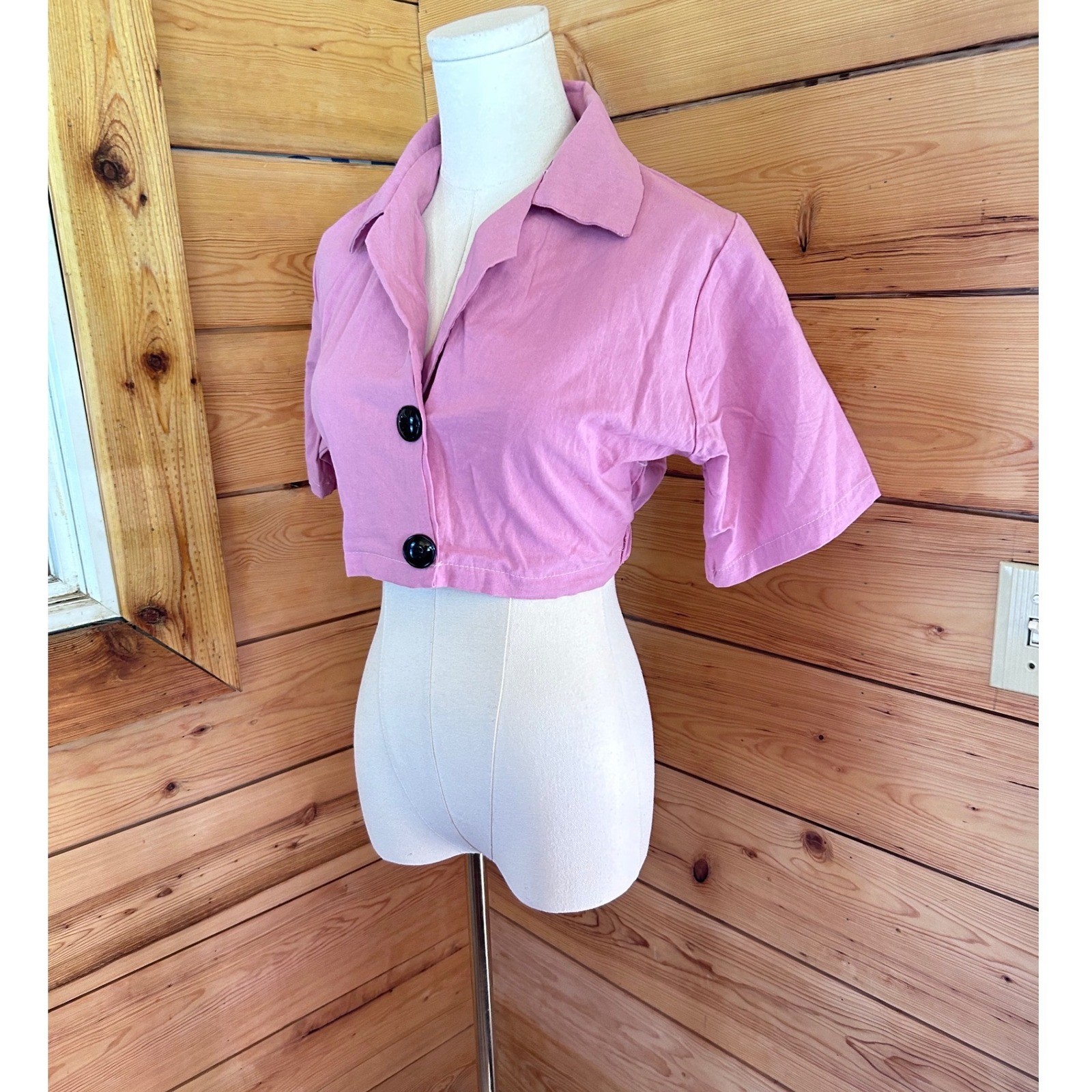 Vintage Linen Organic Cotton Crop Top Women Large Mauve Pink Artisan Maiwa