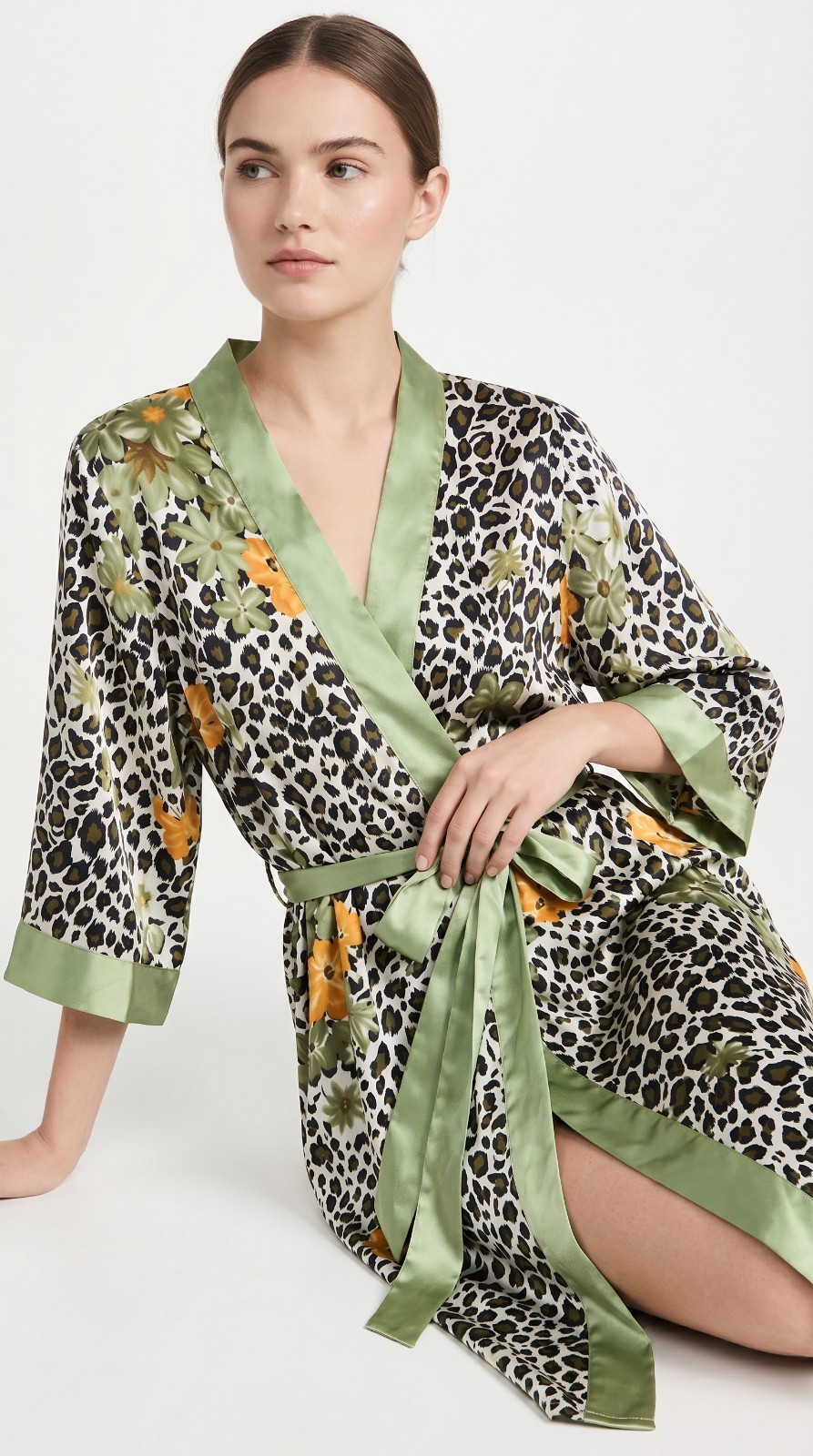 Luxury 2-Piece Satin Nightgown & Short Robe Set Size M | Animal Print Floral